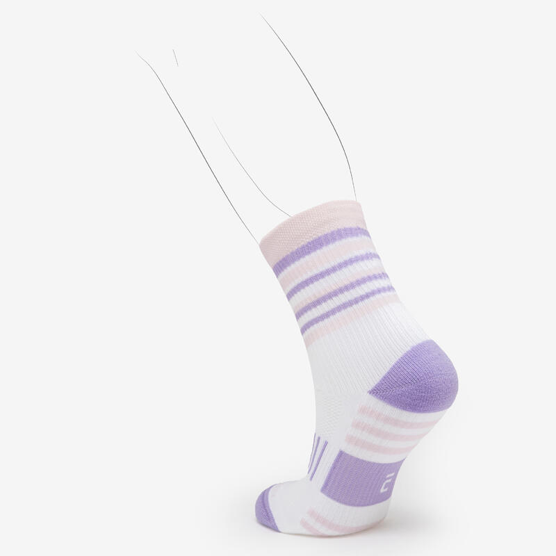 Lotx2 de chaussettes running confort enfant - kiprun 500 mid mauve et rayé lilas