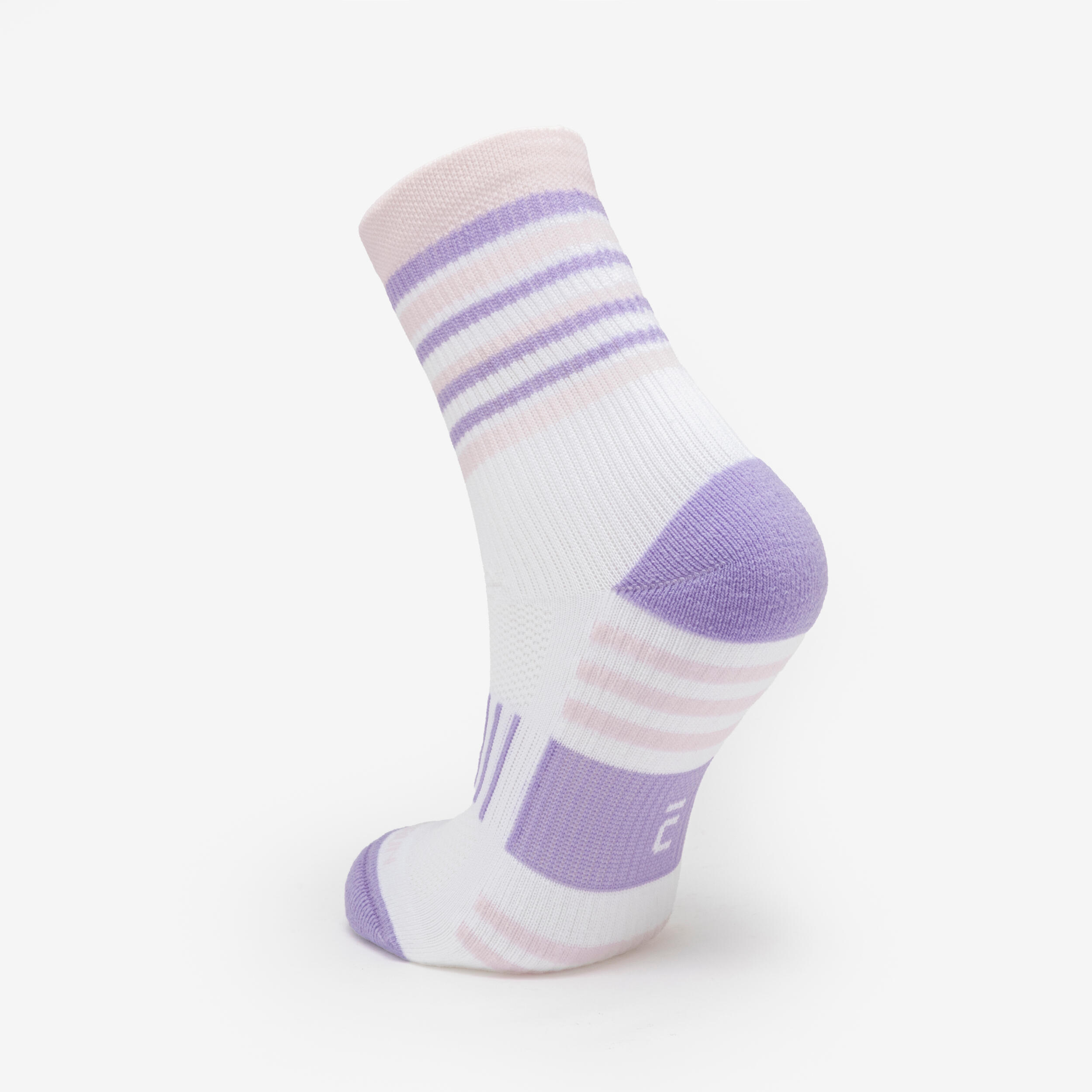 Kids' Running Socks Comfort Lotx2-Kiprun 500 Mid Mauve and Lilac Stripes 9/11