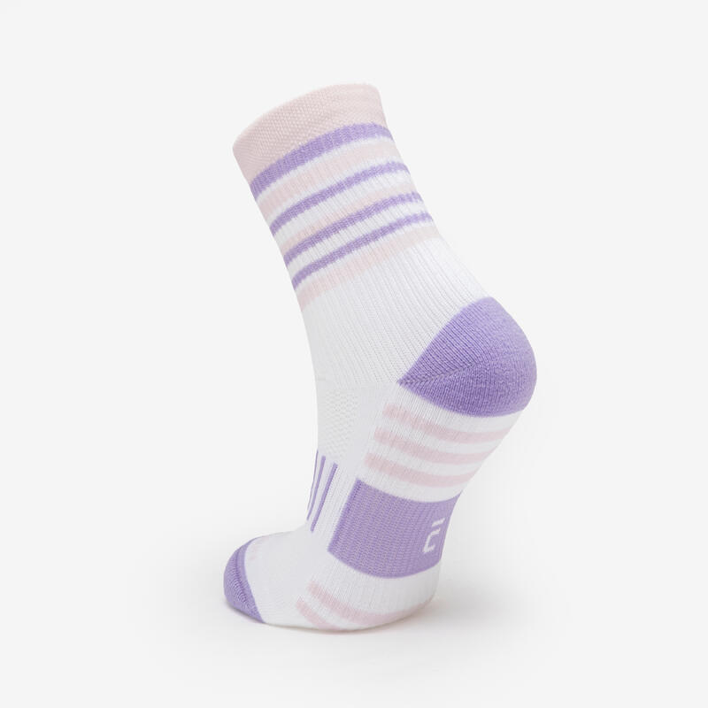 Lotx2 de chaussettes running confort enfant - kiprun 500 mid mauve et rayé lilas