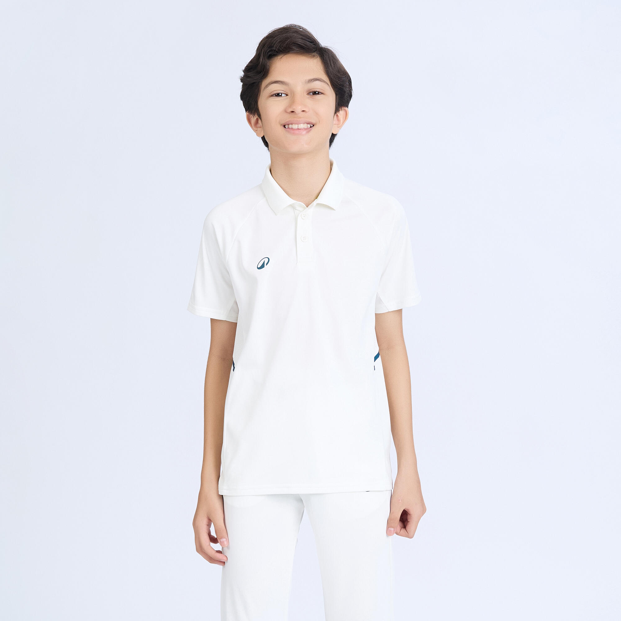 Kids' Cricket Polo CP 500 JR White Short Sleeve