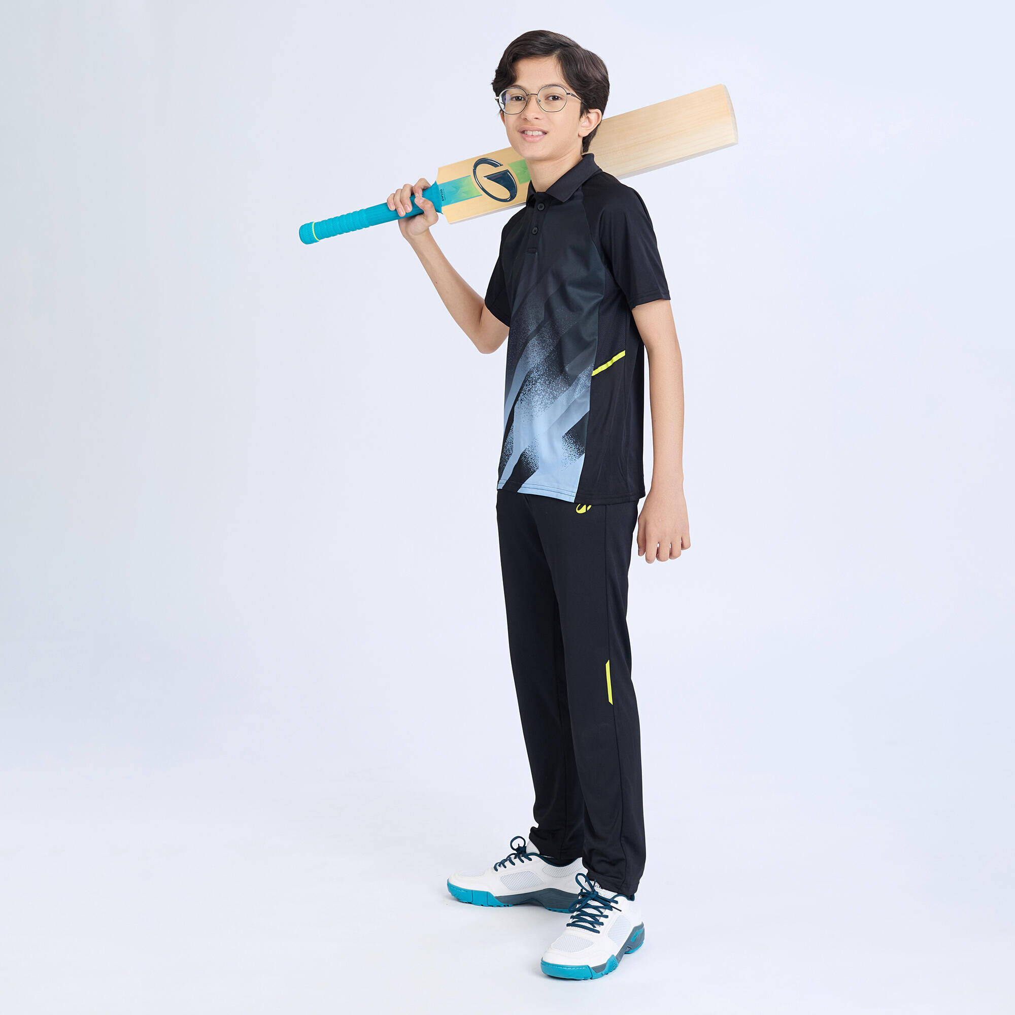 Kids Cricket Short Sleeved Polo Tshirt CP500 - Black -  4