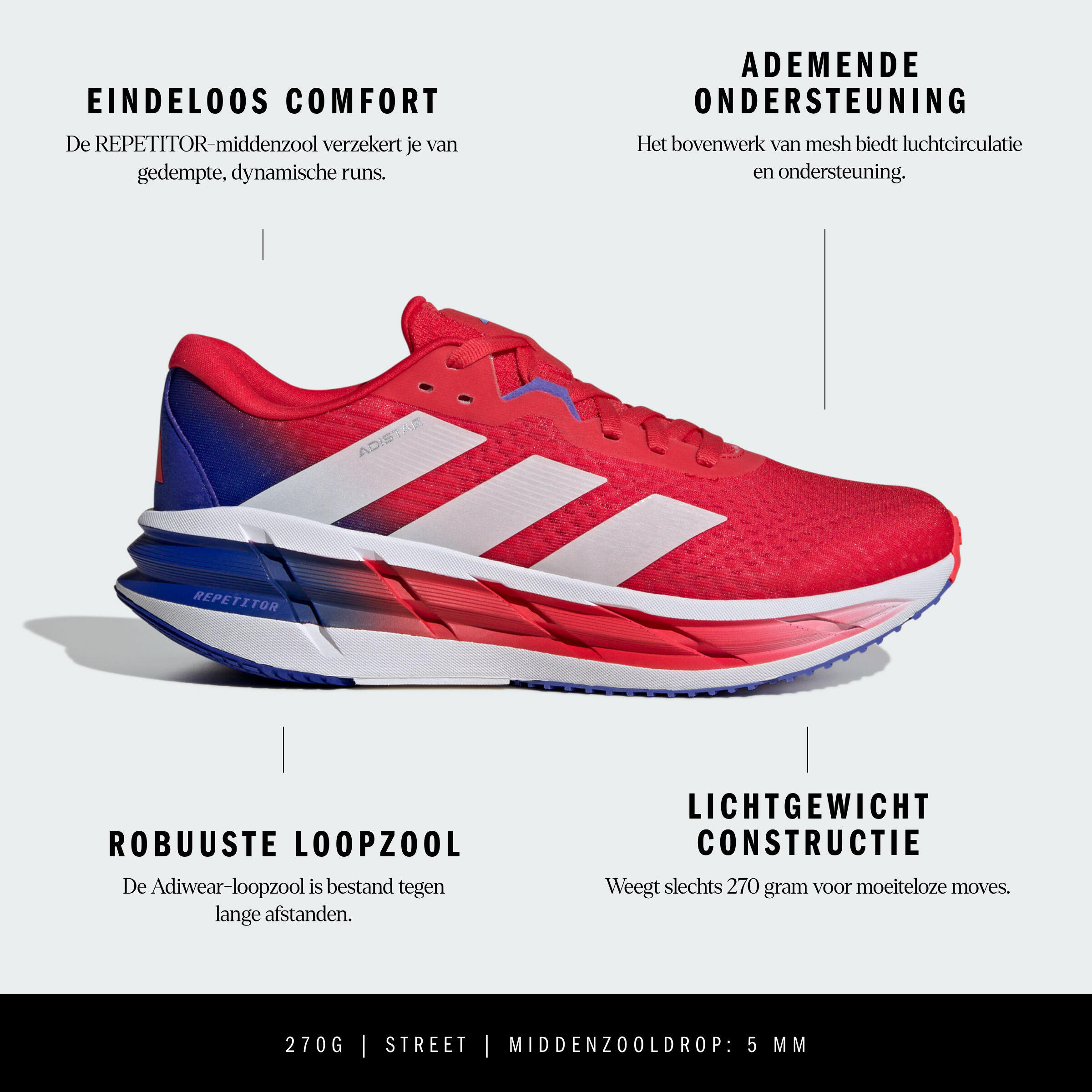 Hardloopschoenen voor heren Adistar 3 blauw/rood 3/8