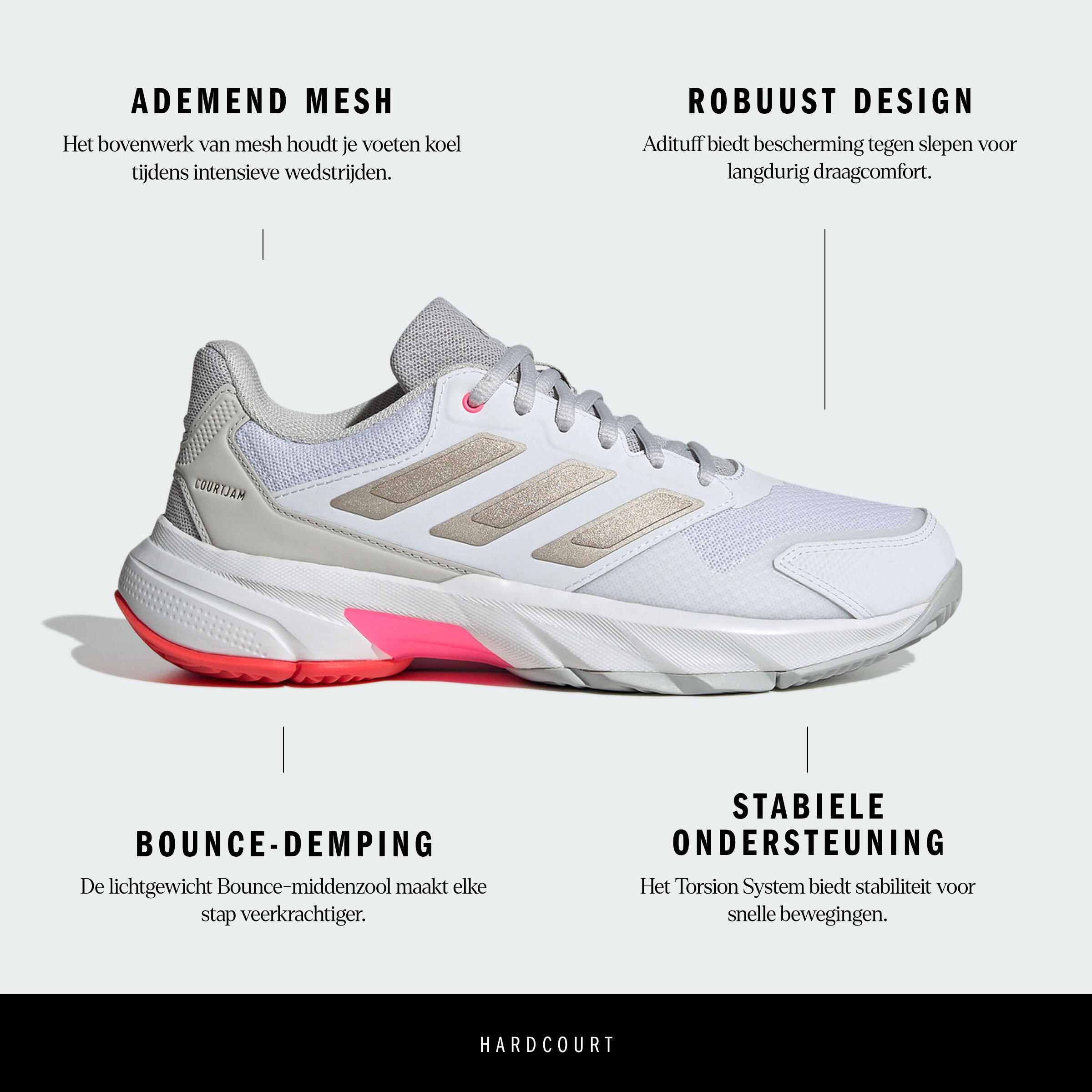 Multicourt tennisschoenen voor dames CourtJam Control 3 wit roze 3/9