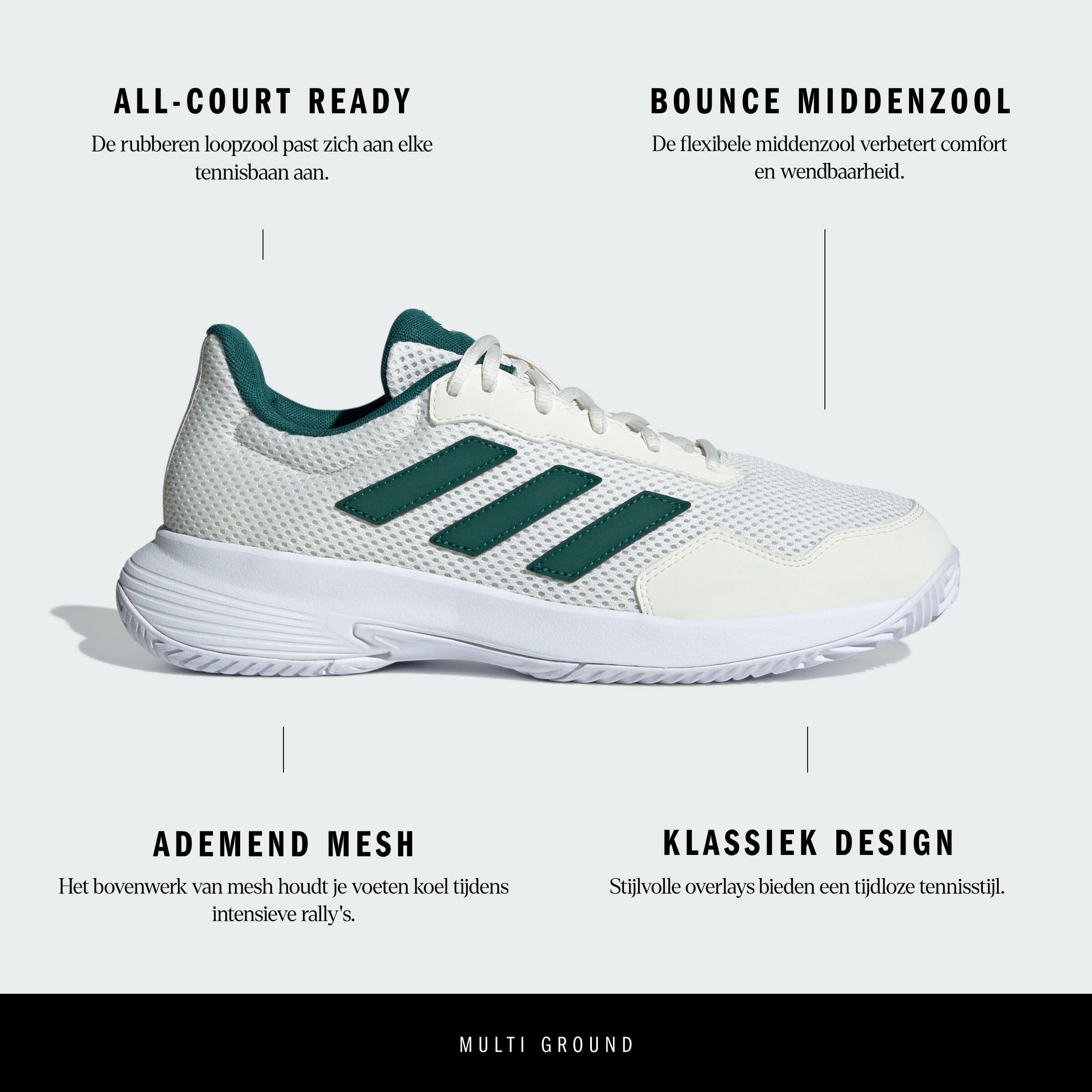 Tennisschoenen voor heren Gamespec multicourt wit/groen ADIDAS | Decathlon