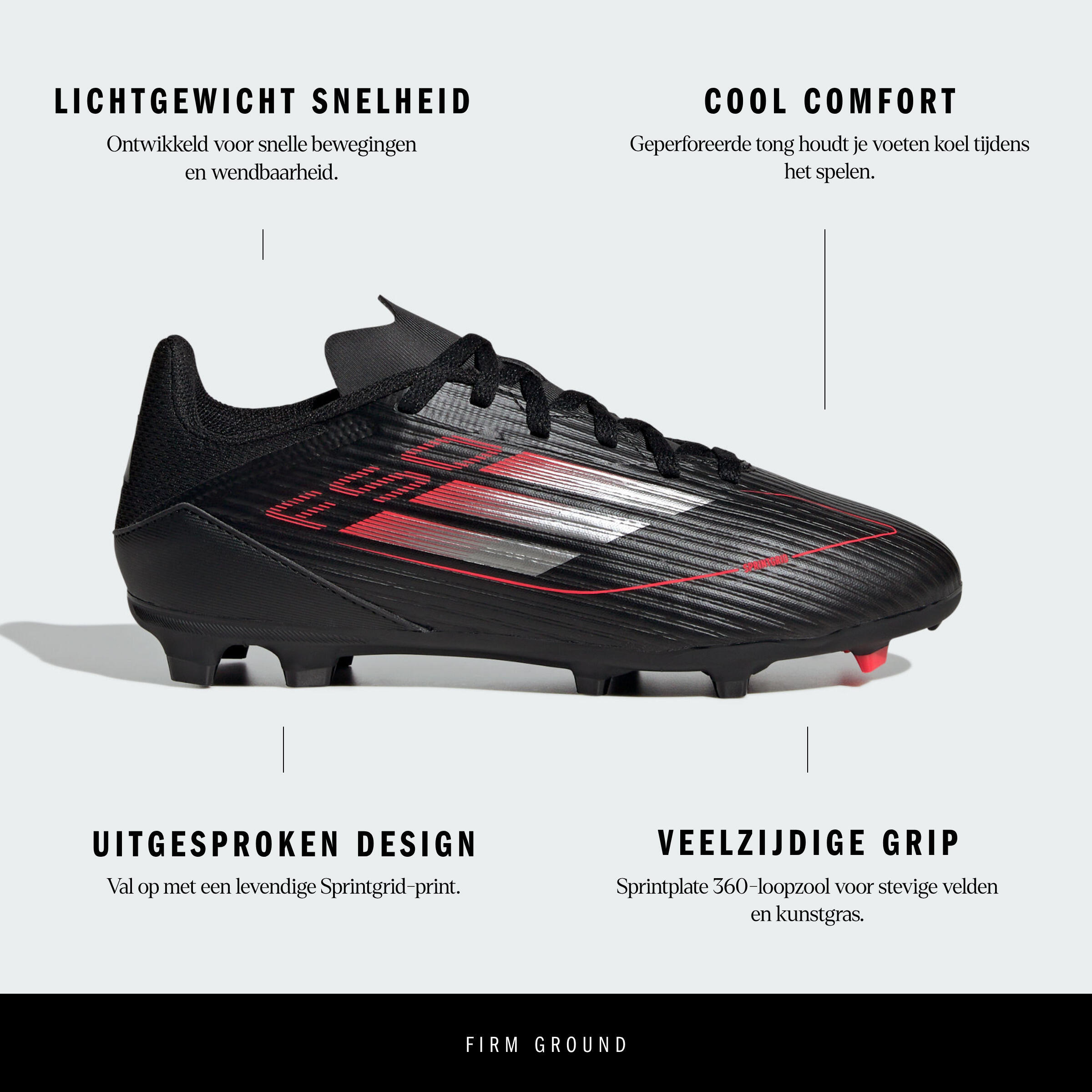 adidas F50 League FG/MG kind voetbalschoenen zwart/rood 3/9