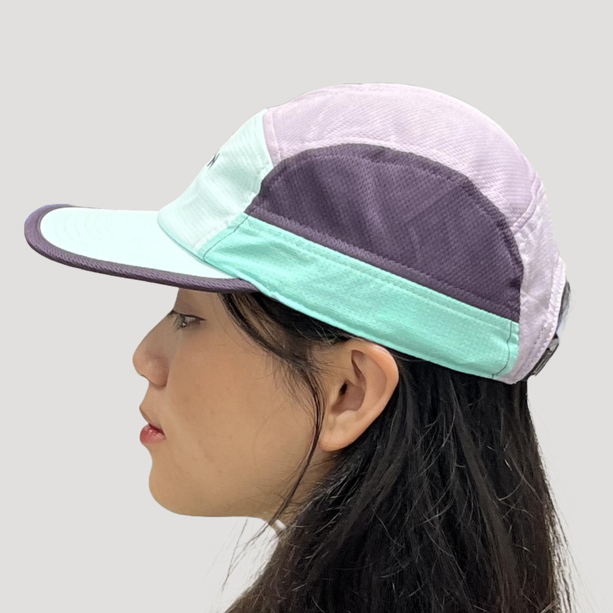 Cappellino running adulto unisex 5 pannelli turchese-lilla 6/17
