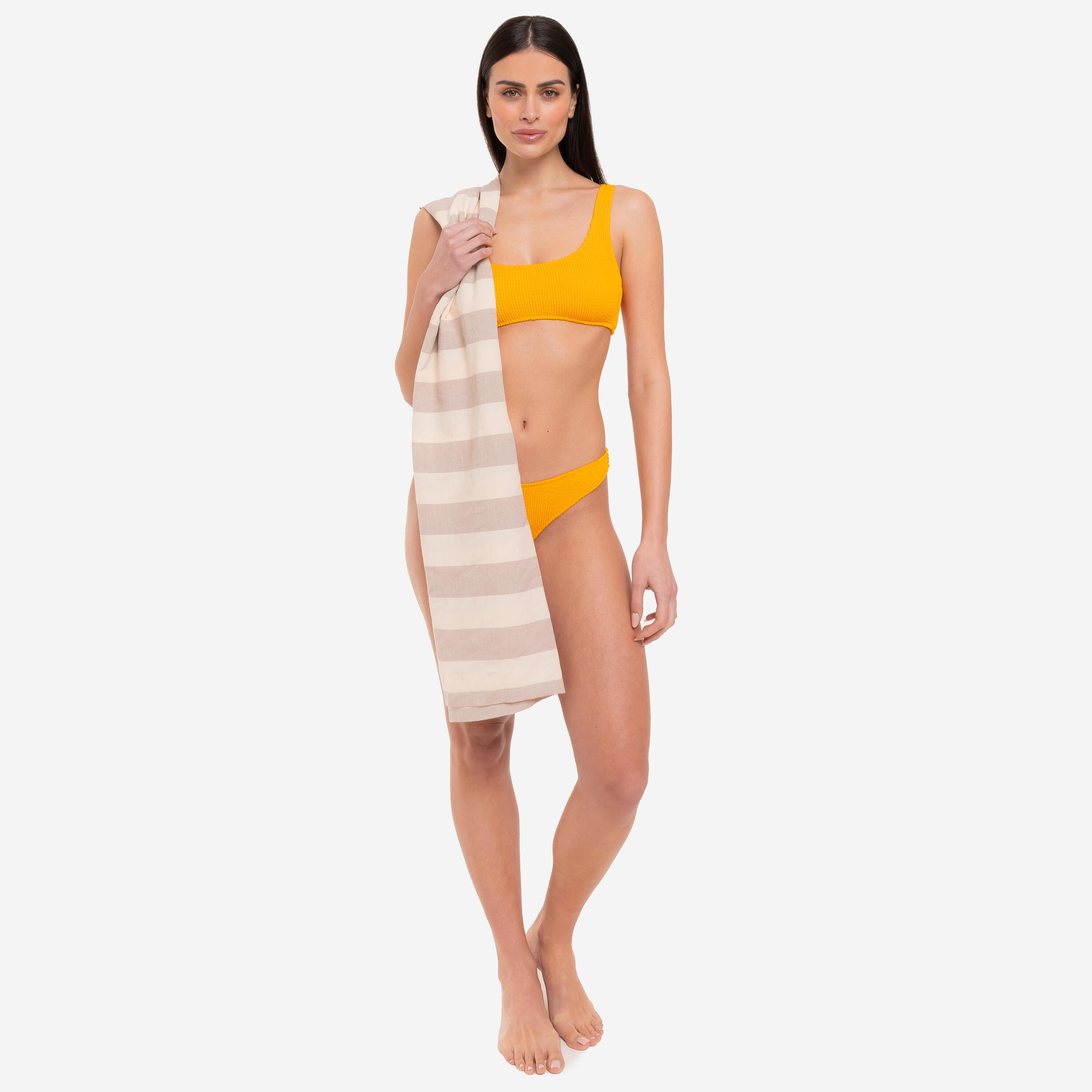 Telo mare pareo bamboo Le Blu a righe tortora avorio 4/6