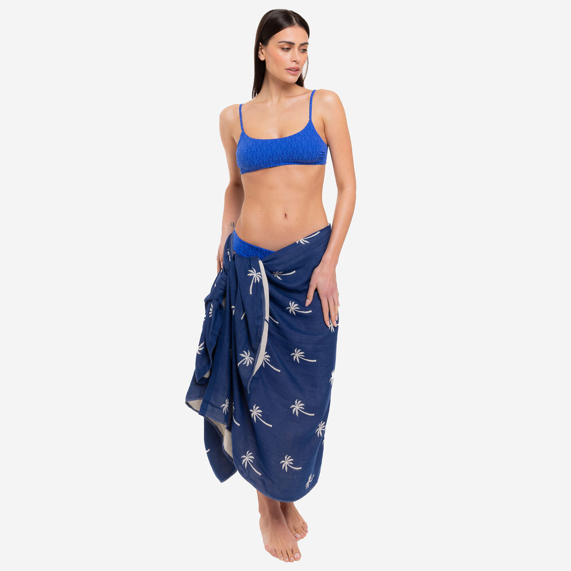 Telo mare pareo bamboo Le Blu double face palme blu 5/6