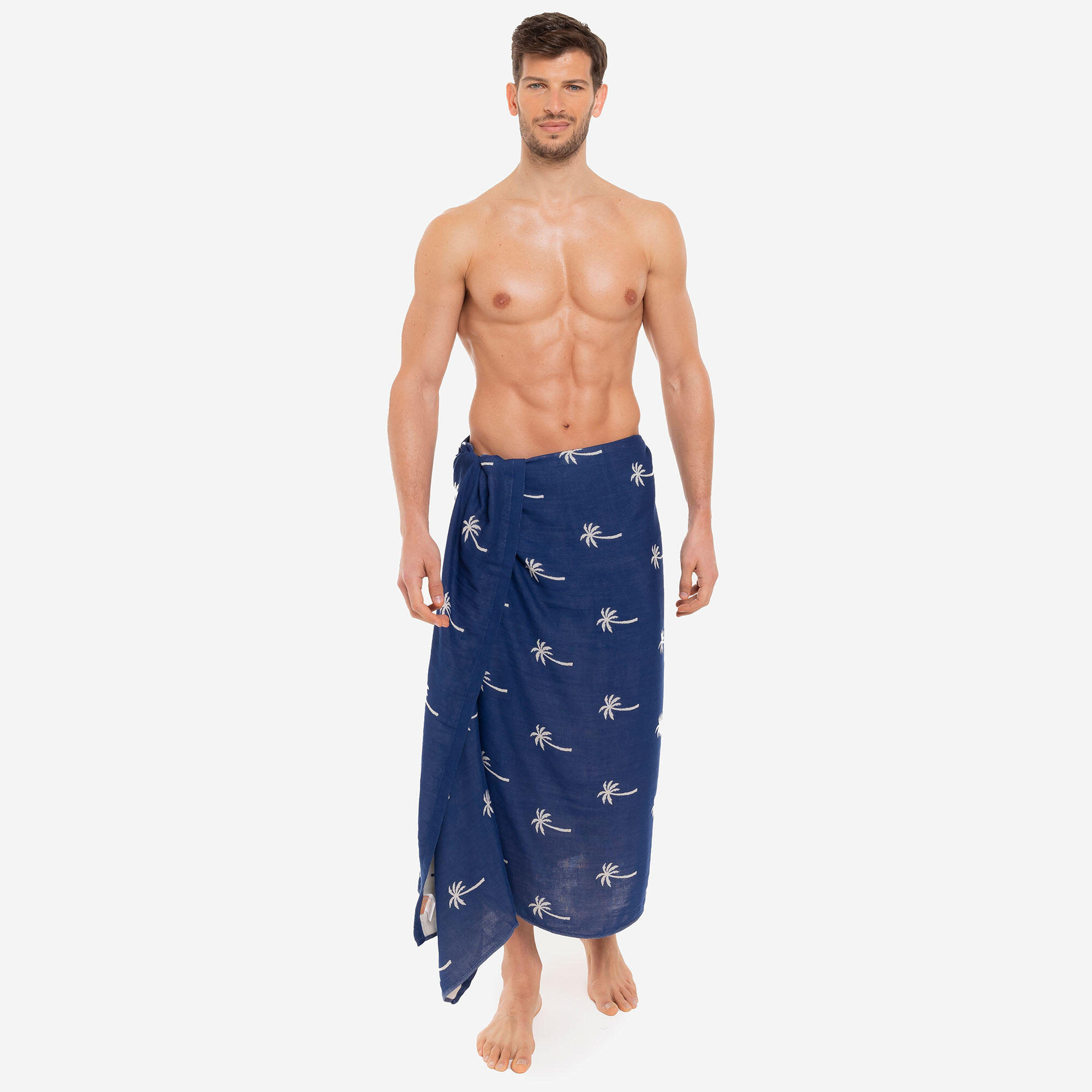 Telo mare pareo bamboo Le Blu double face palme blu 4/6