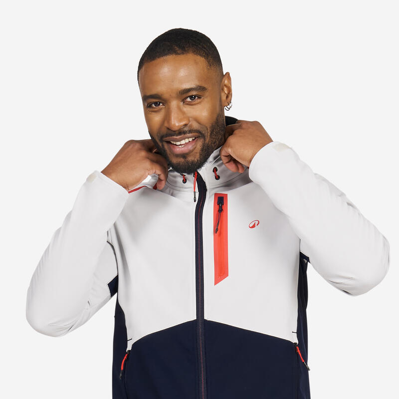 Erkek Rüzgar Kesen Yelkenli Montu - Açık Gri/Siyah - Softshell 500