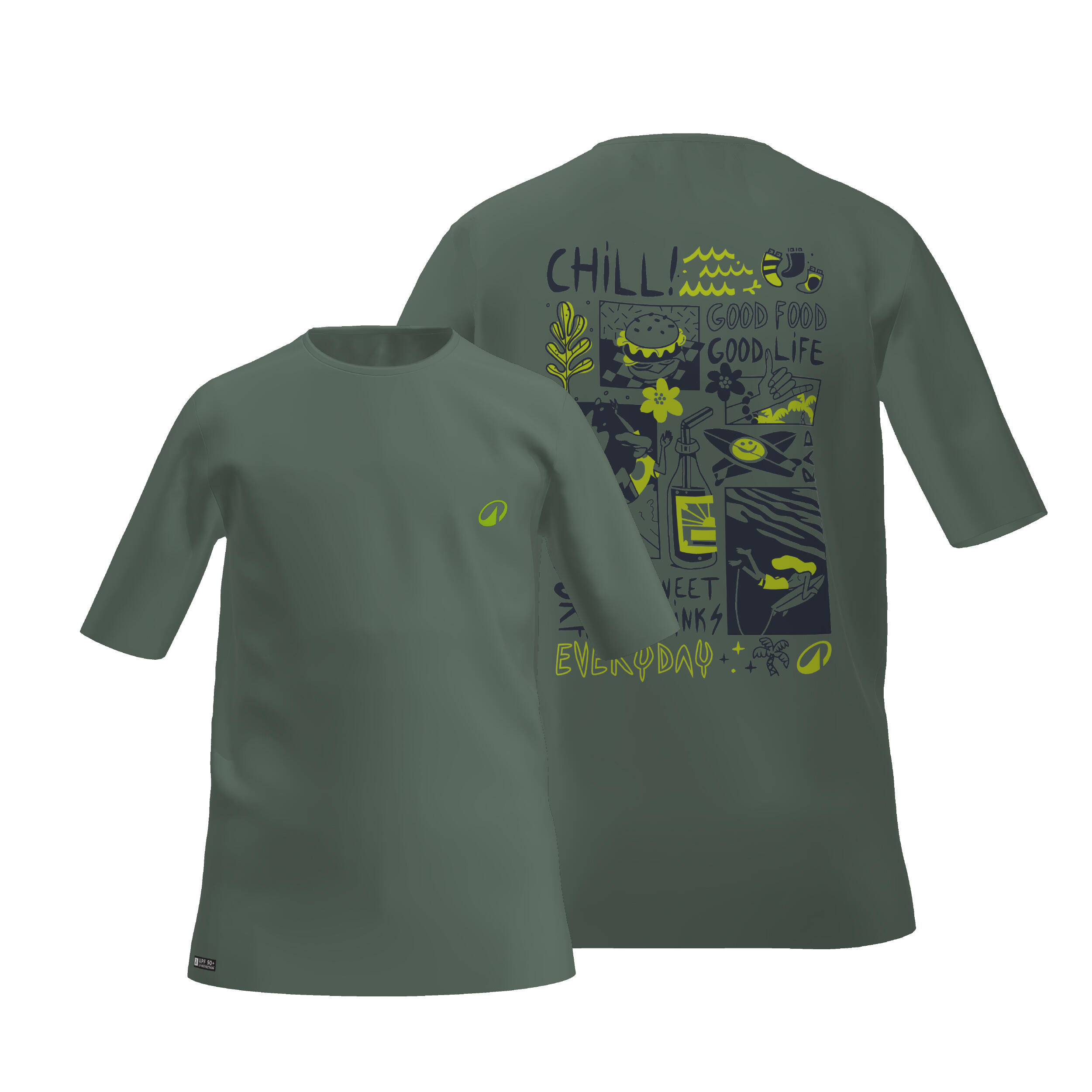 T-shirt anti UV manches courtes surf enfant - 100 Surf Everyday kaki 13/17