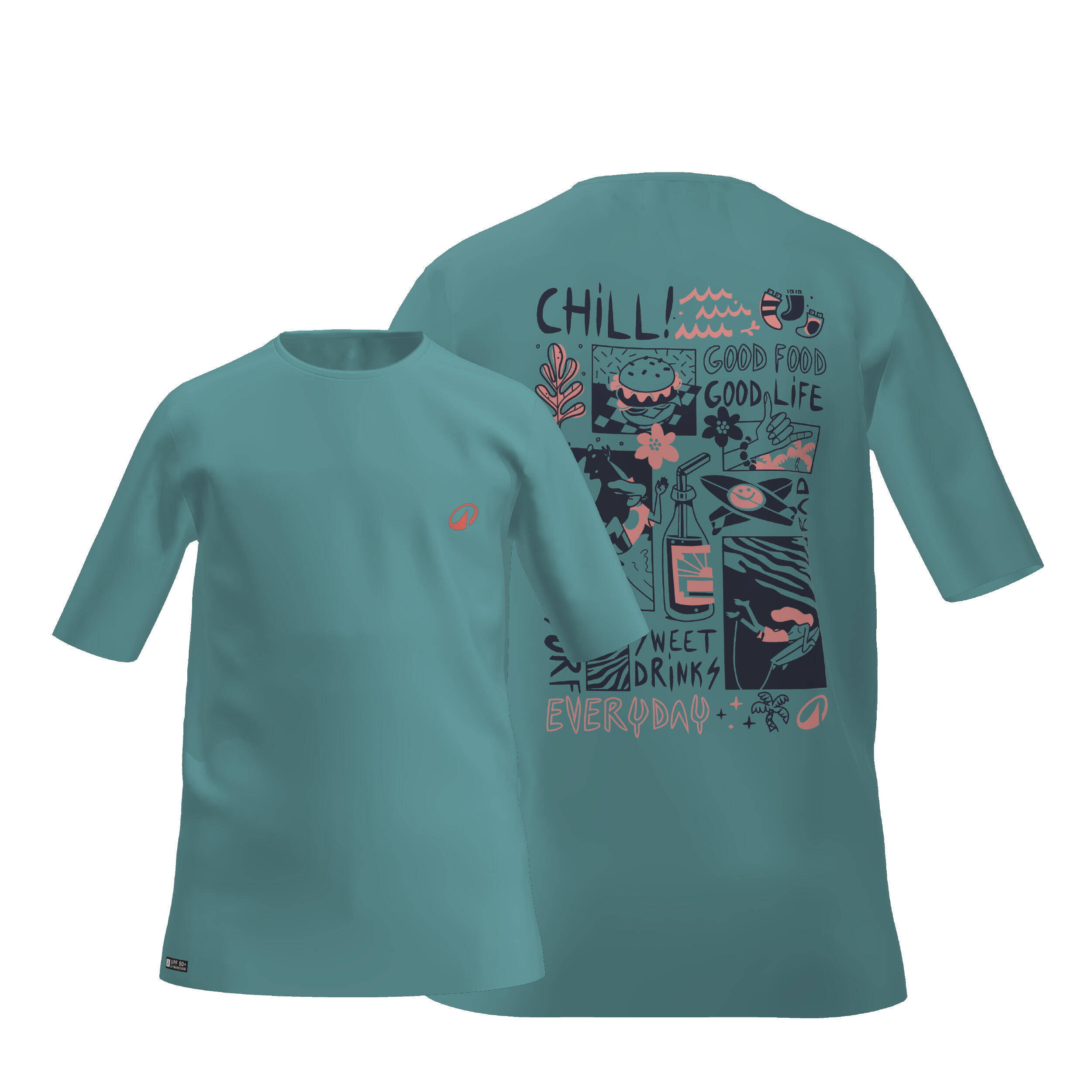 Kids’ surfing short sleeve UV-protection t-shirt - 100 ash blue -  1