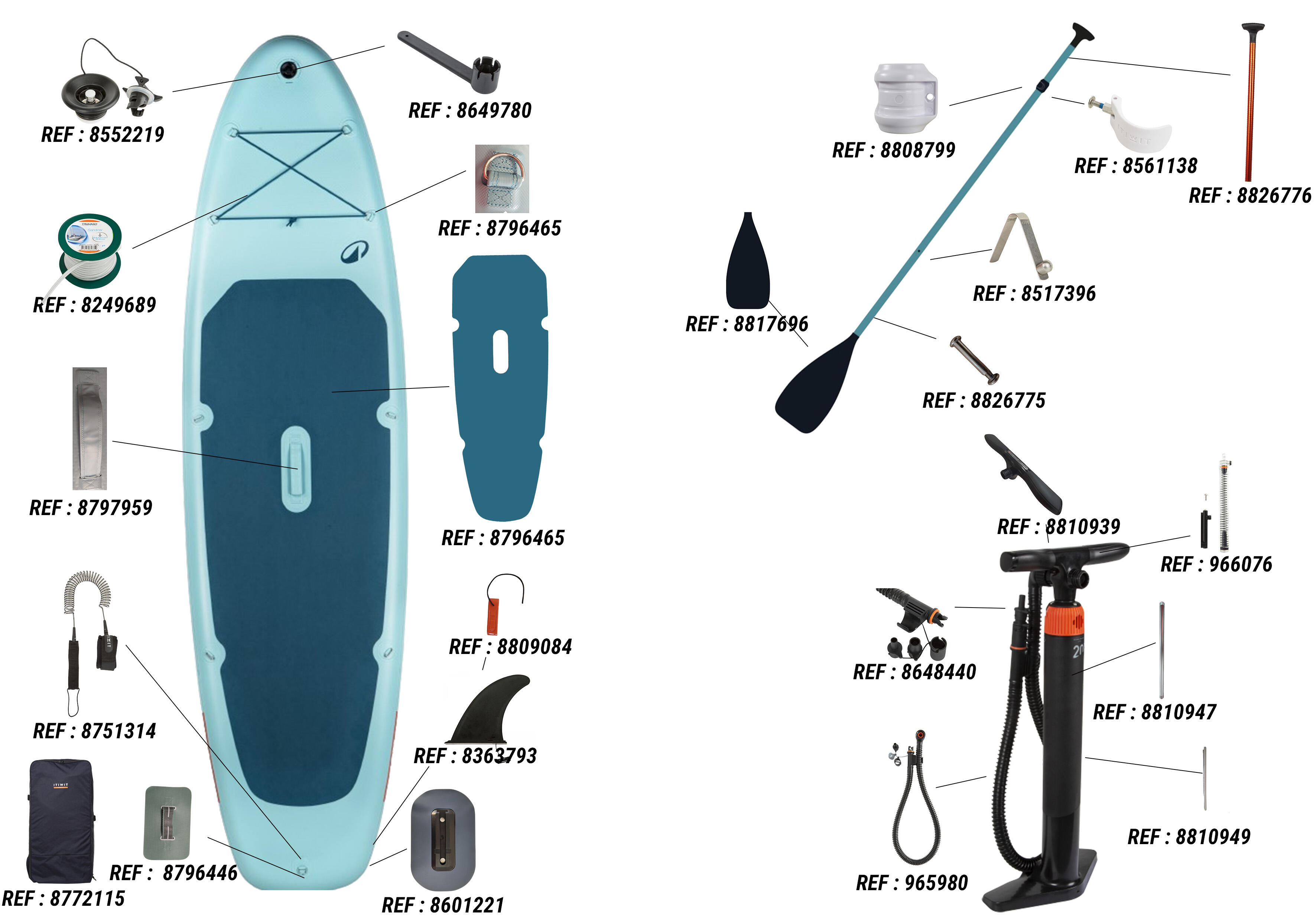 Stand Up Paddle Inflatable Pack 10'6 1 Or 2 Persons Up To 130 Kg 100 Blue
