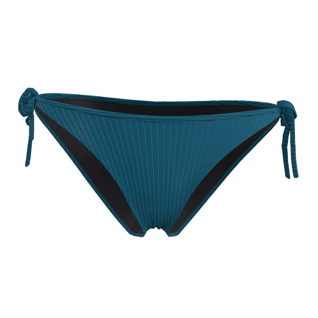 Bas de maillot de bain surf culotte nouée texturée femme, Sandy folk bleu