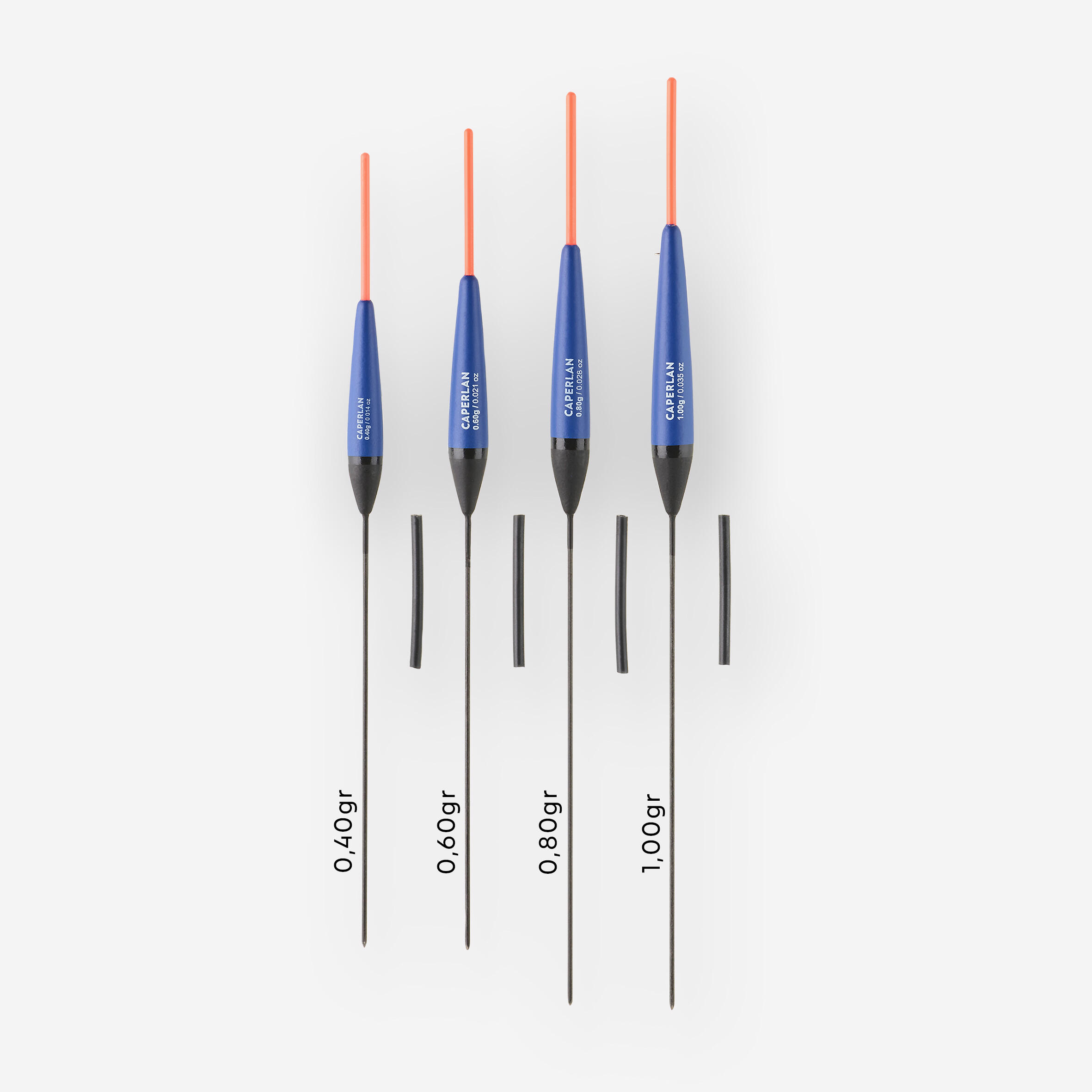 SET OF 4 POND POLE FISHING FLOATS PF-F500 L1 X4 - 0.4 g 0.6 g 0.8 g 1 g 2/3