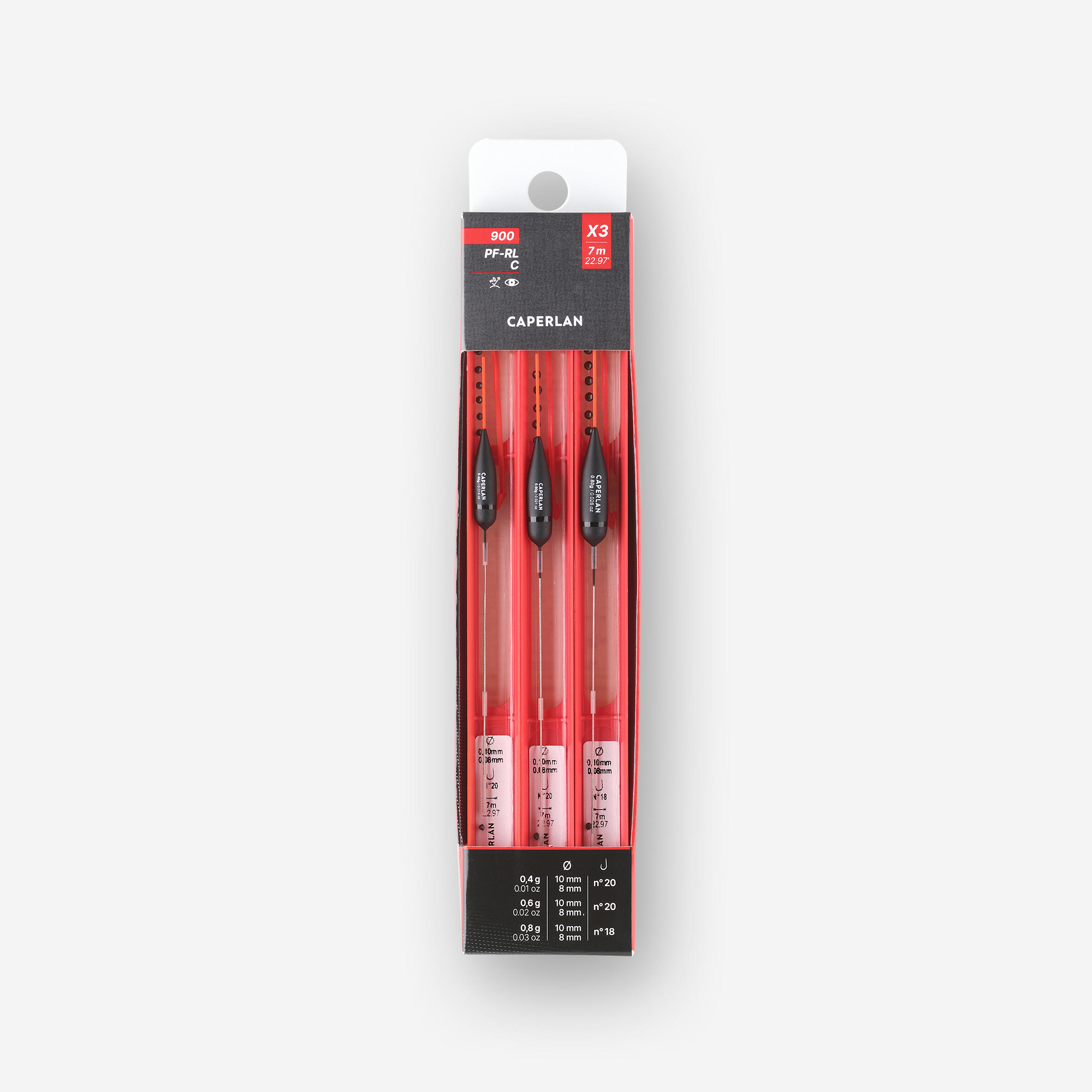 CAPERLAN Set van 3 gemonteerde lijnen PF-RL900 1 g, 2 g, 3 g, voor statisch vissen