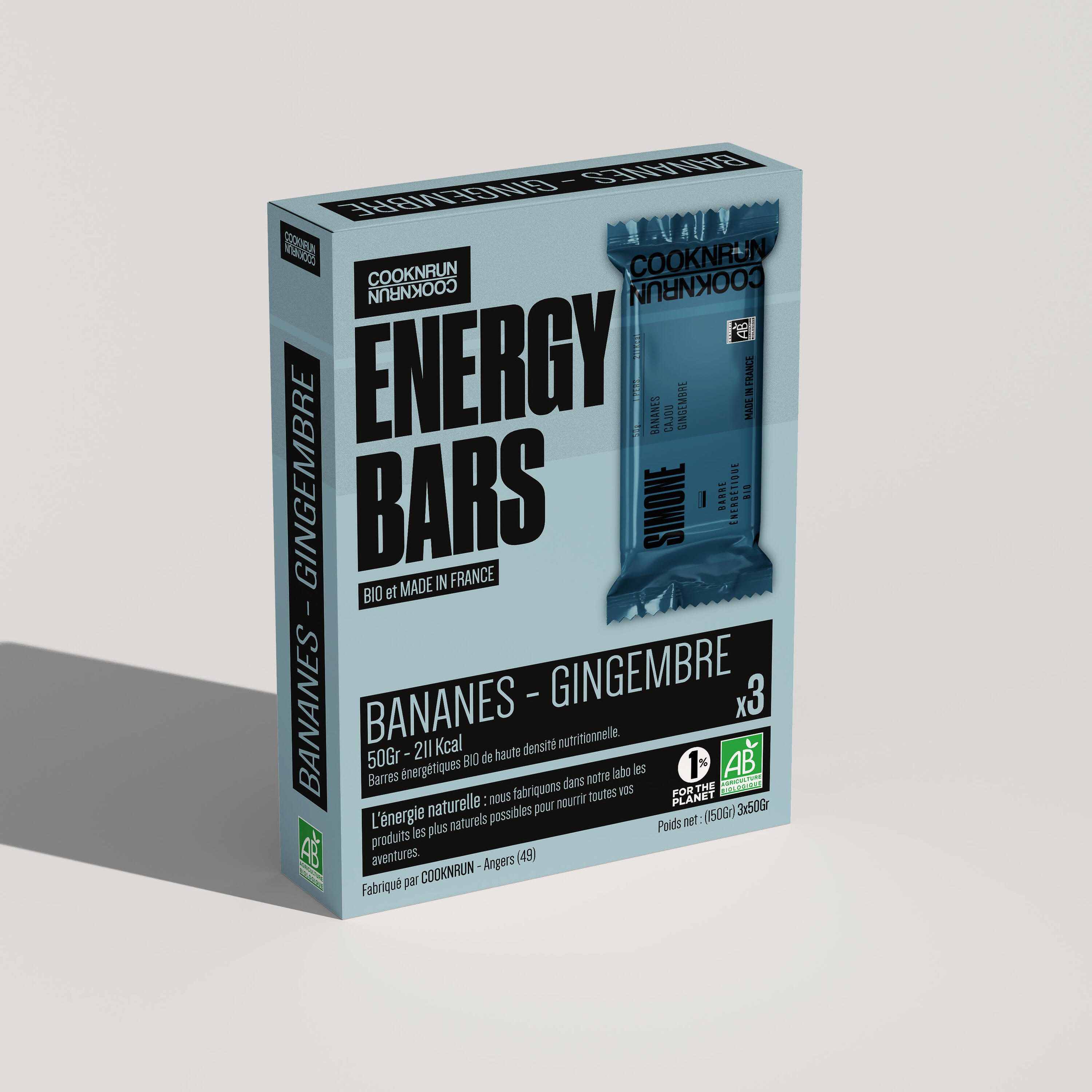 Barre énergétique bio banane et gingembre, 3 x 50g 1/2