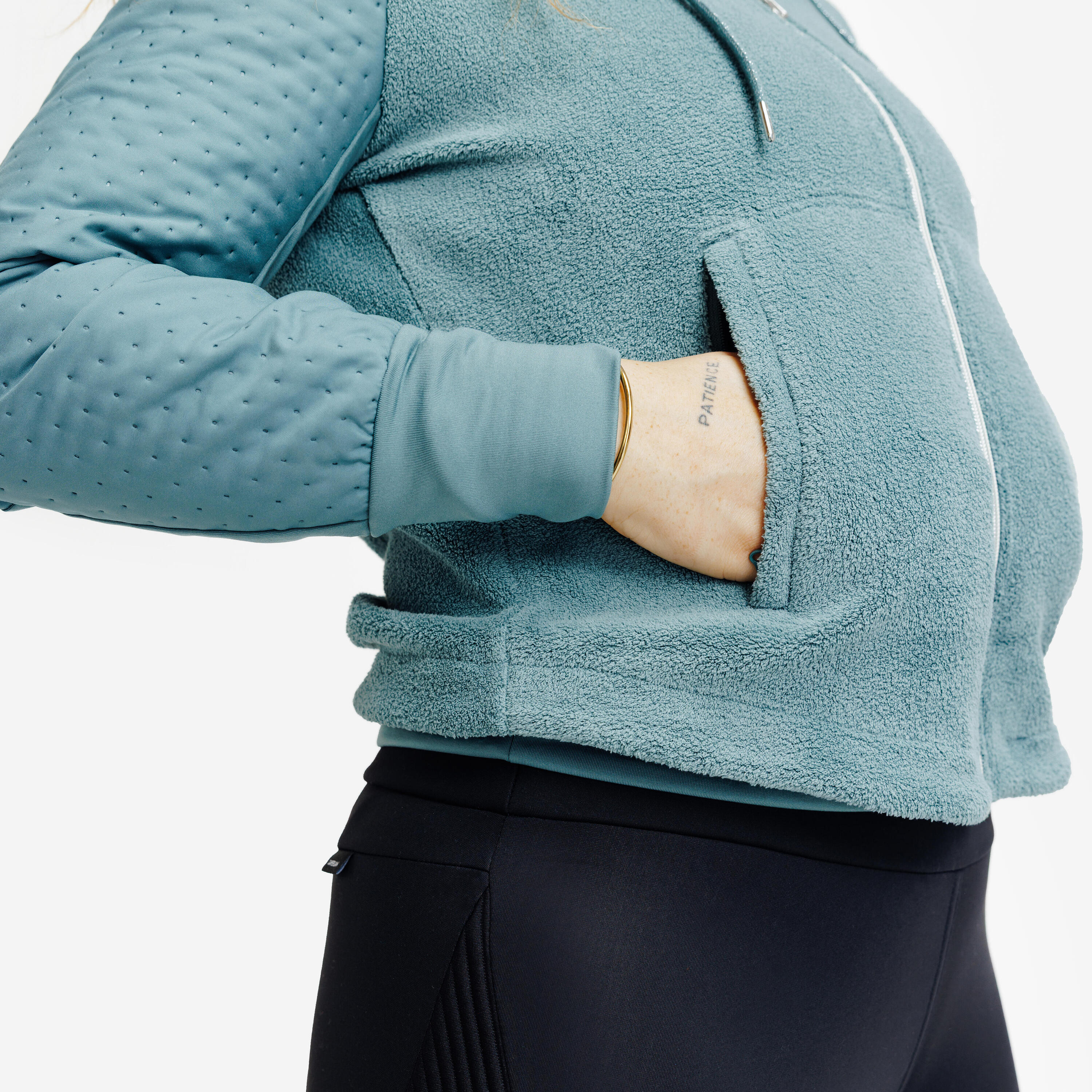 Seconde vie - Sweat équitation zippé chaud femme - 500 polaire vert cendré 6/9