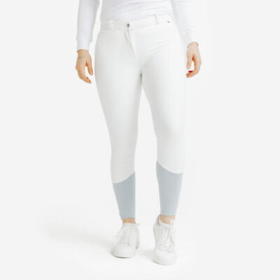Pantaloni equitazione donna 500 KIPWARM bianchi