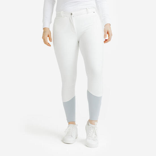 Pantaloni equitazione donna 500 KIPWARM bianchi