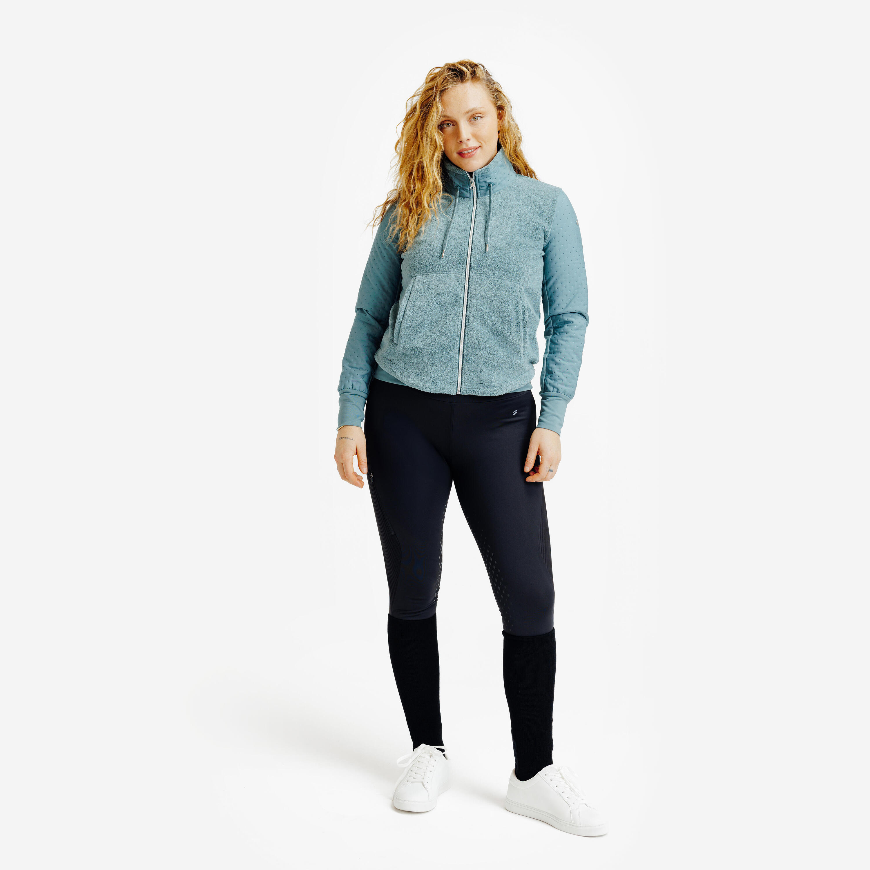 Seconde vie - Sweat équitation zippé chaud femme - 500 polaire vert cendré 2/9