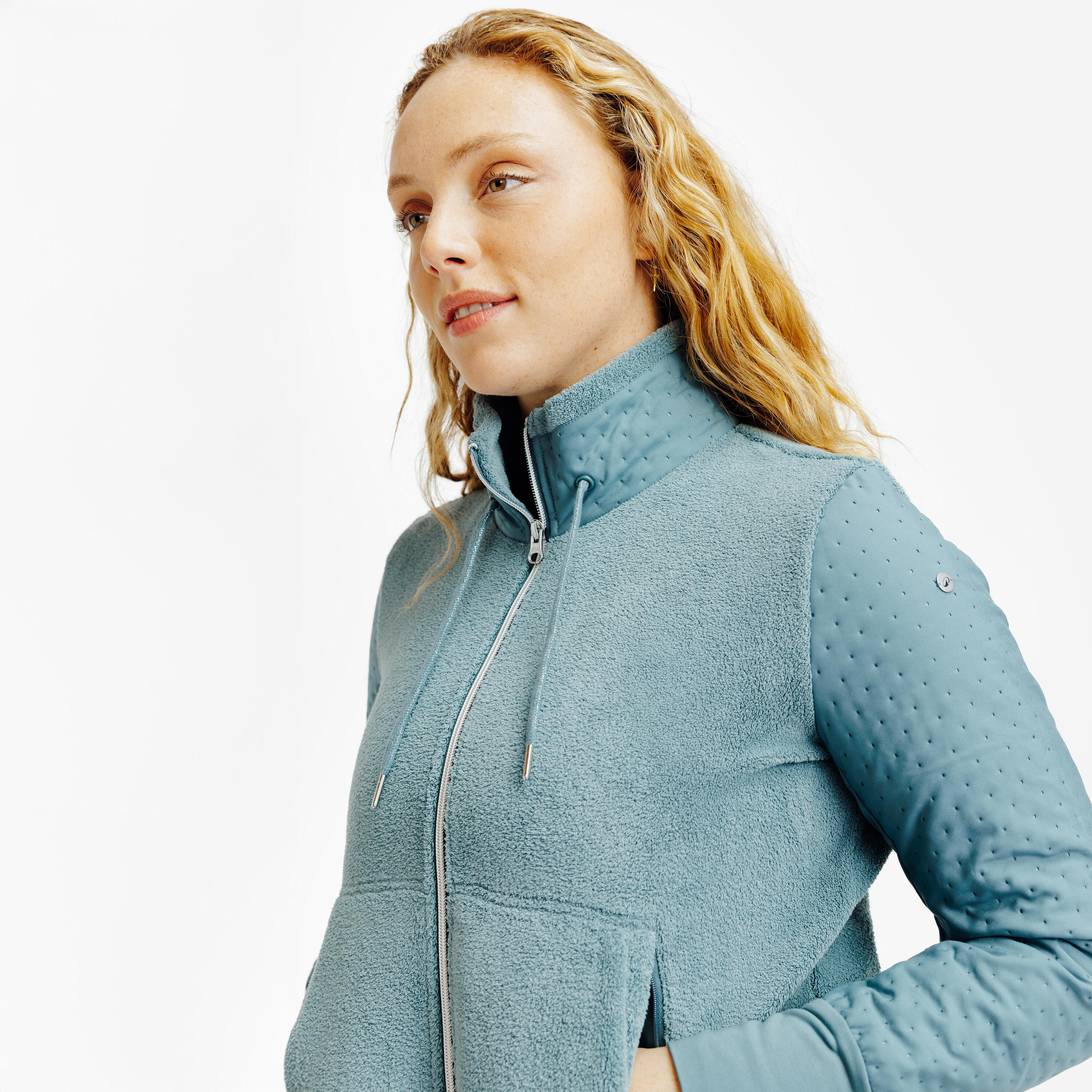 Seconde vie - Sweat équitation zippé chaud femme - 500 polaire vert cendré 3/9