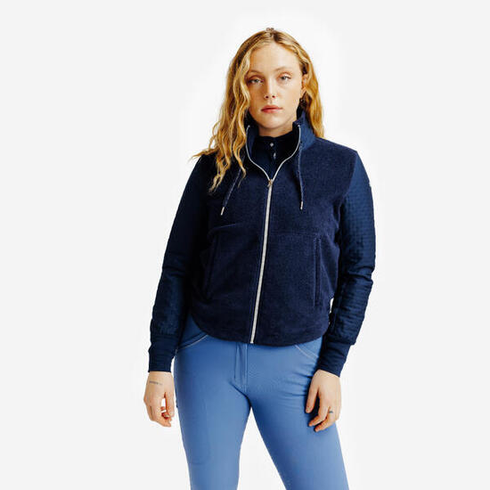 Sweat équitation zippé chaud femme - 500 polaire bleu noir