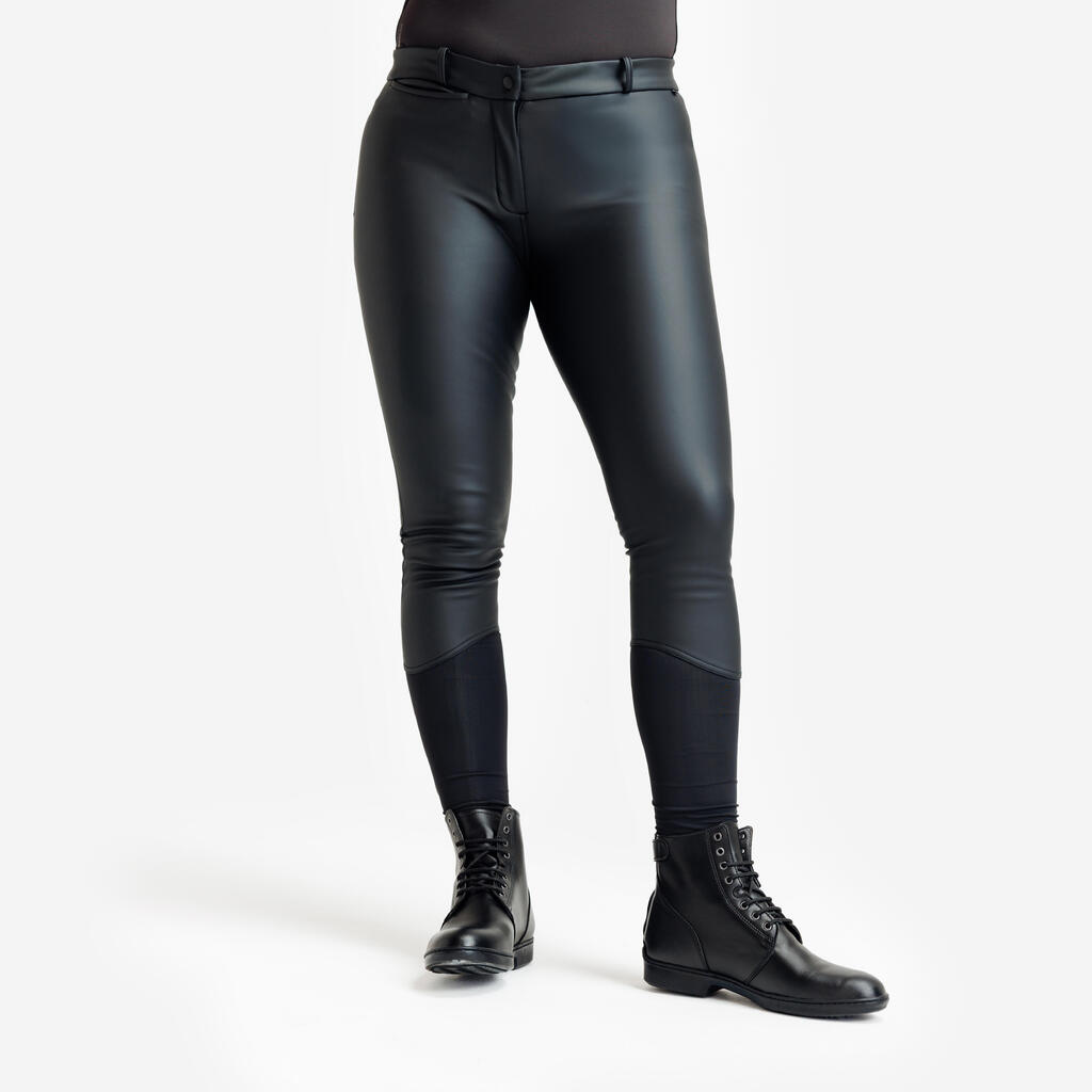 Pantalone za jahanje Kipwarm 500 vodootporne ženske - crne