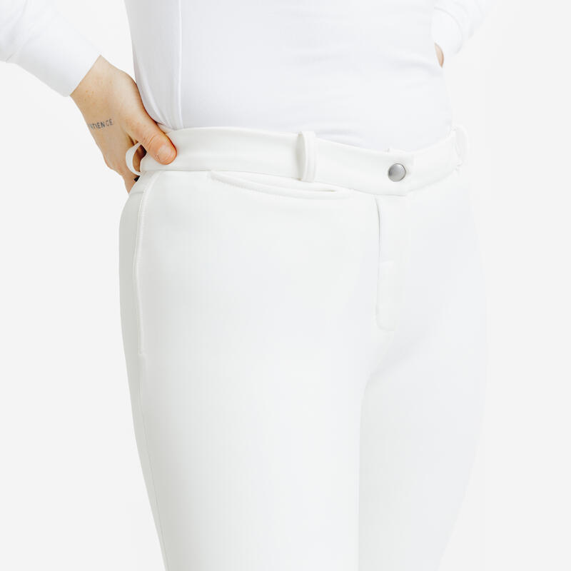 Pantalon concurs echitație Kipwarm 500 Călduros și Hidrofob Alb Damă