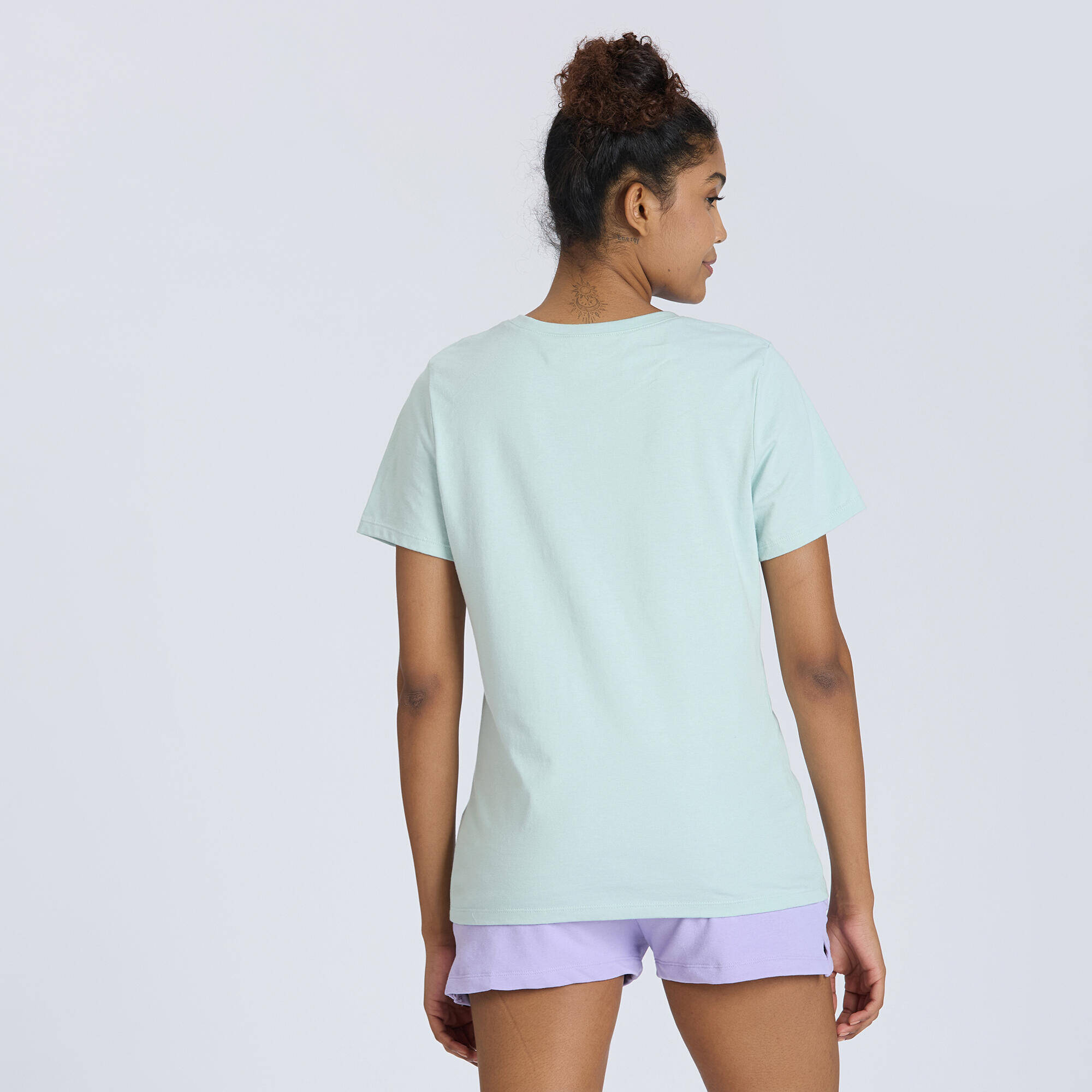 Women's Cotton Crew Neck Short Sleeved T-Shirt Run 500 - Celadon Green -  3