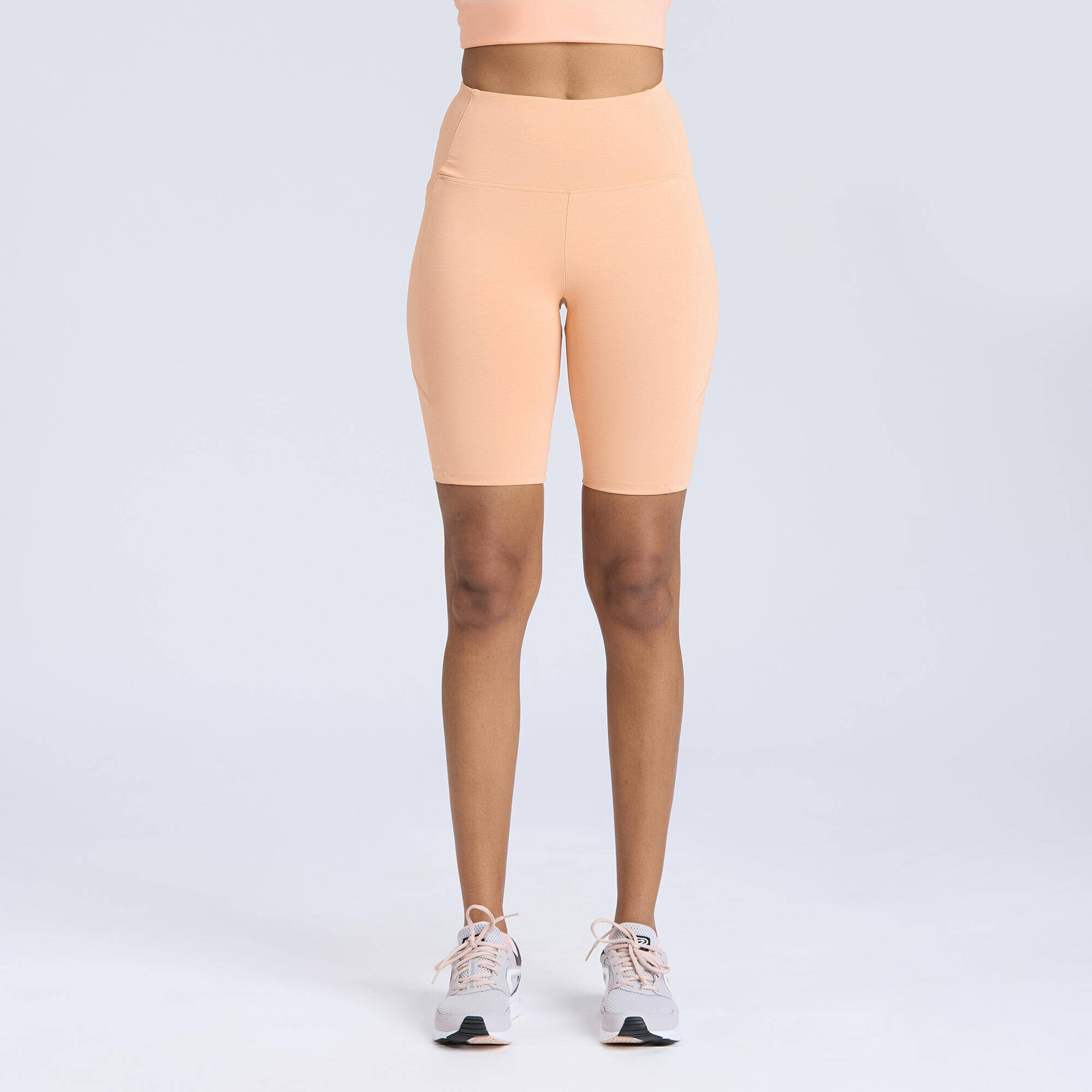 Women's Biker Shorts 500 with Phone Pocket -  Peach Orange