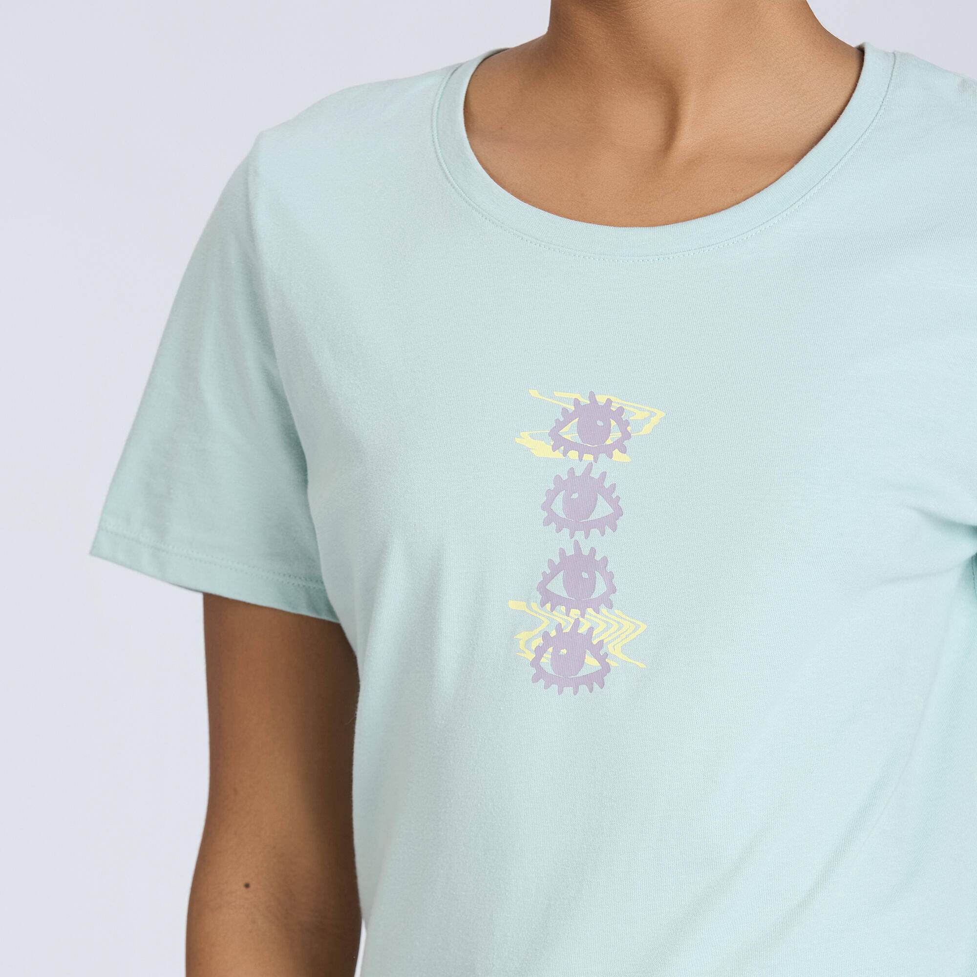Women's Cotton Crew Neck Short Sleeved T-Shirt Run 500 - Celadon Green -  4