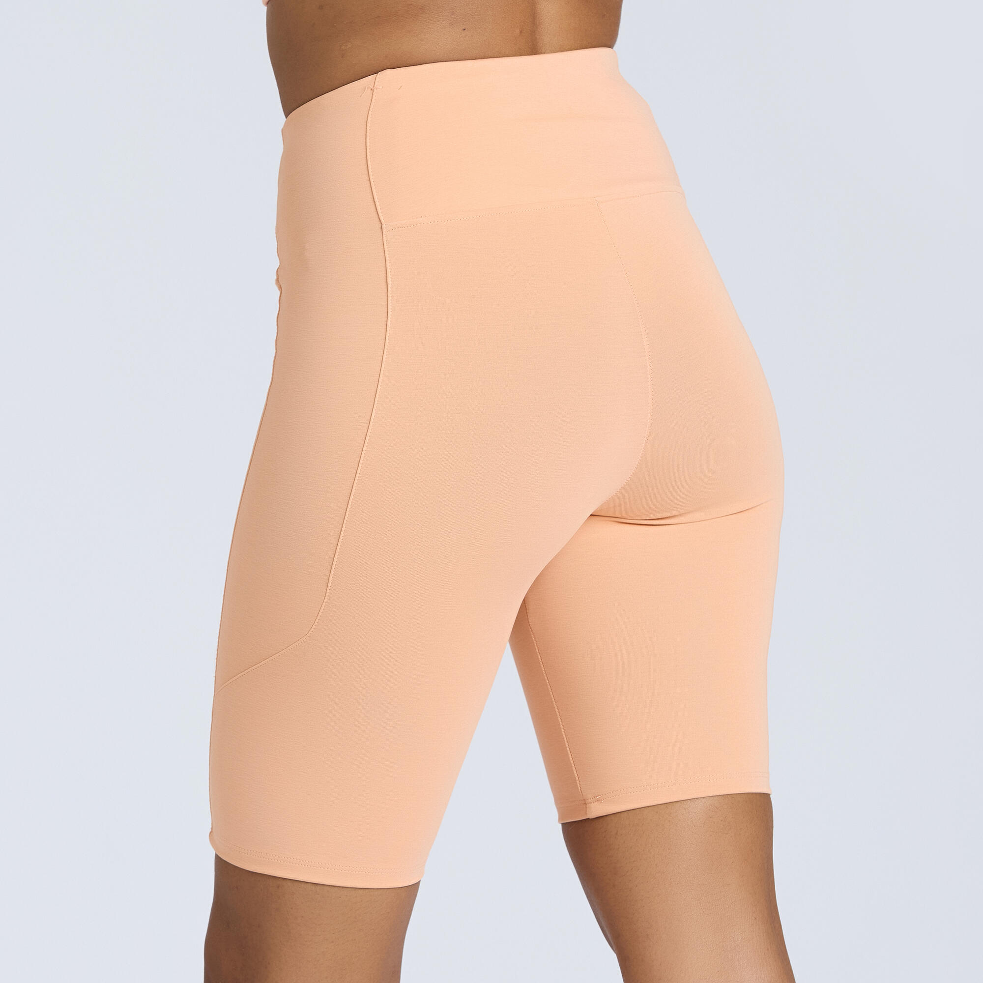 Women's Biker Shorts 500 with Phone Pocket -  Peach Orange