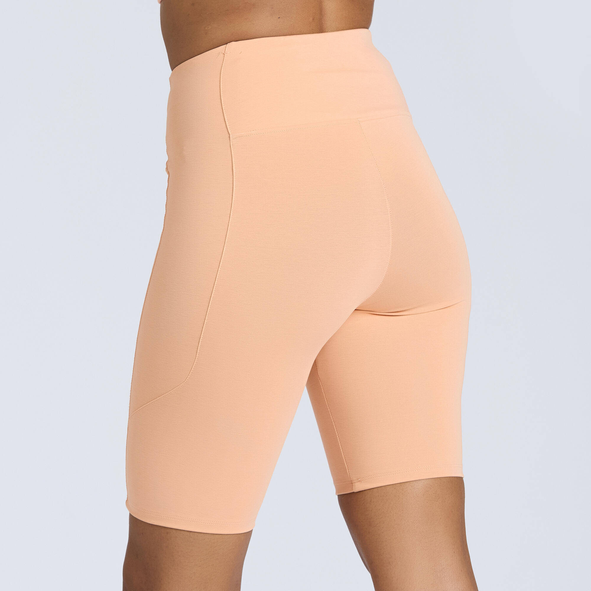 Women's Biker Shorts 500 with Phone Pocket -  Peach Orange -  2