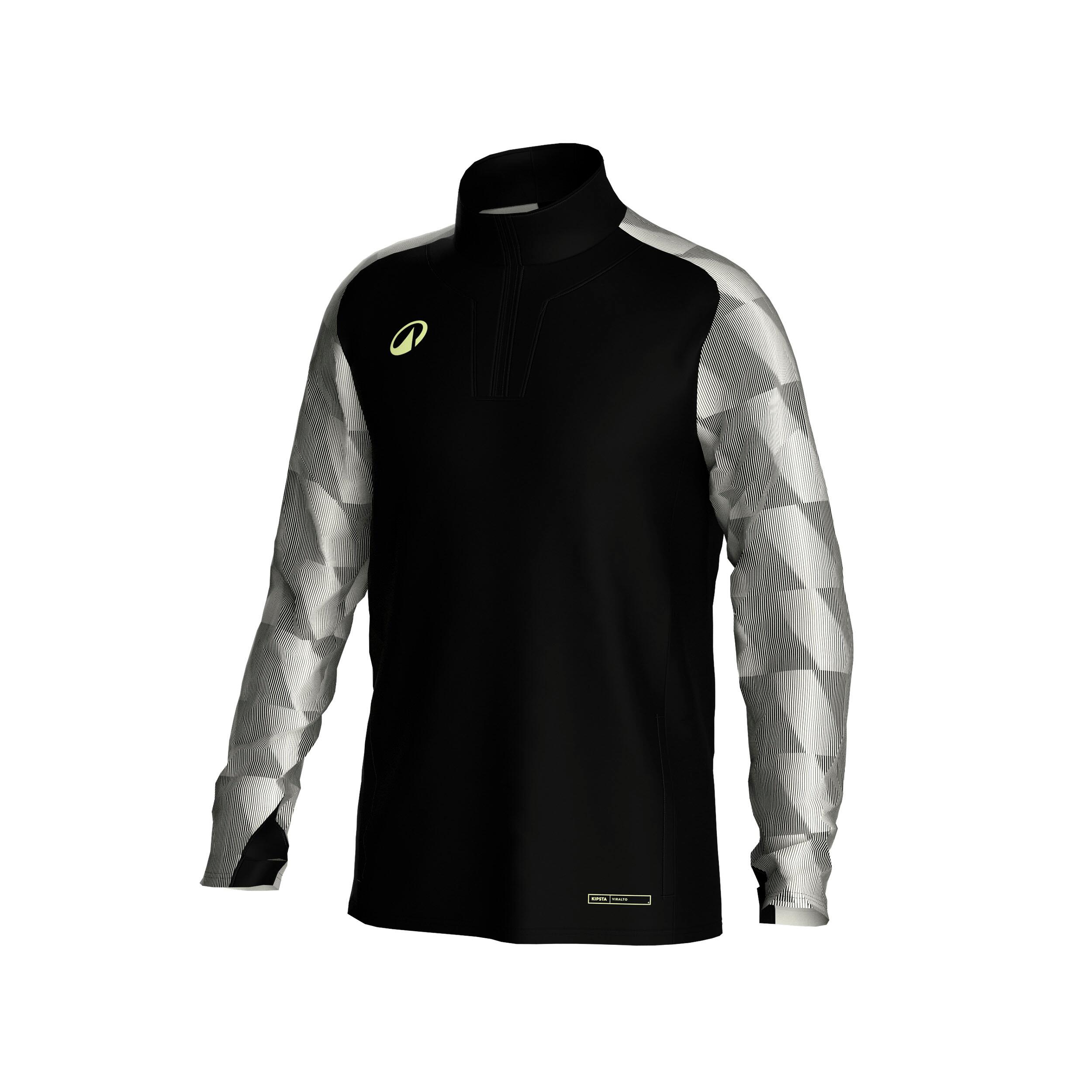 Sudadera de futbol con medio cierre negro y gris para adulto Viralto Dop 14/16