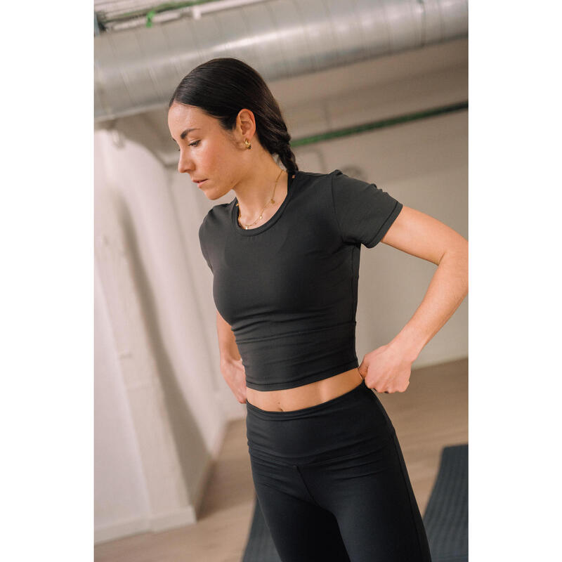 Colanți evazați pentru yoga/pilates, Breathe Negru Damă