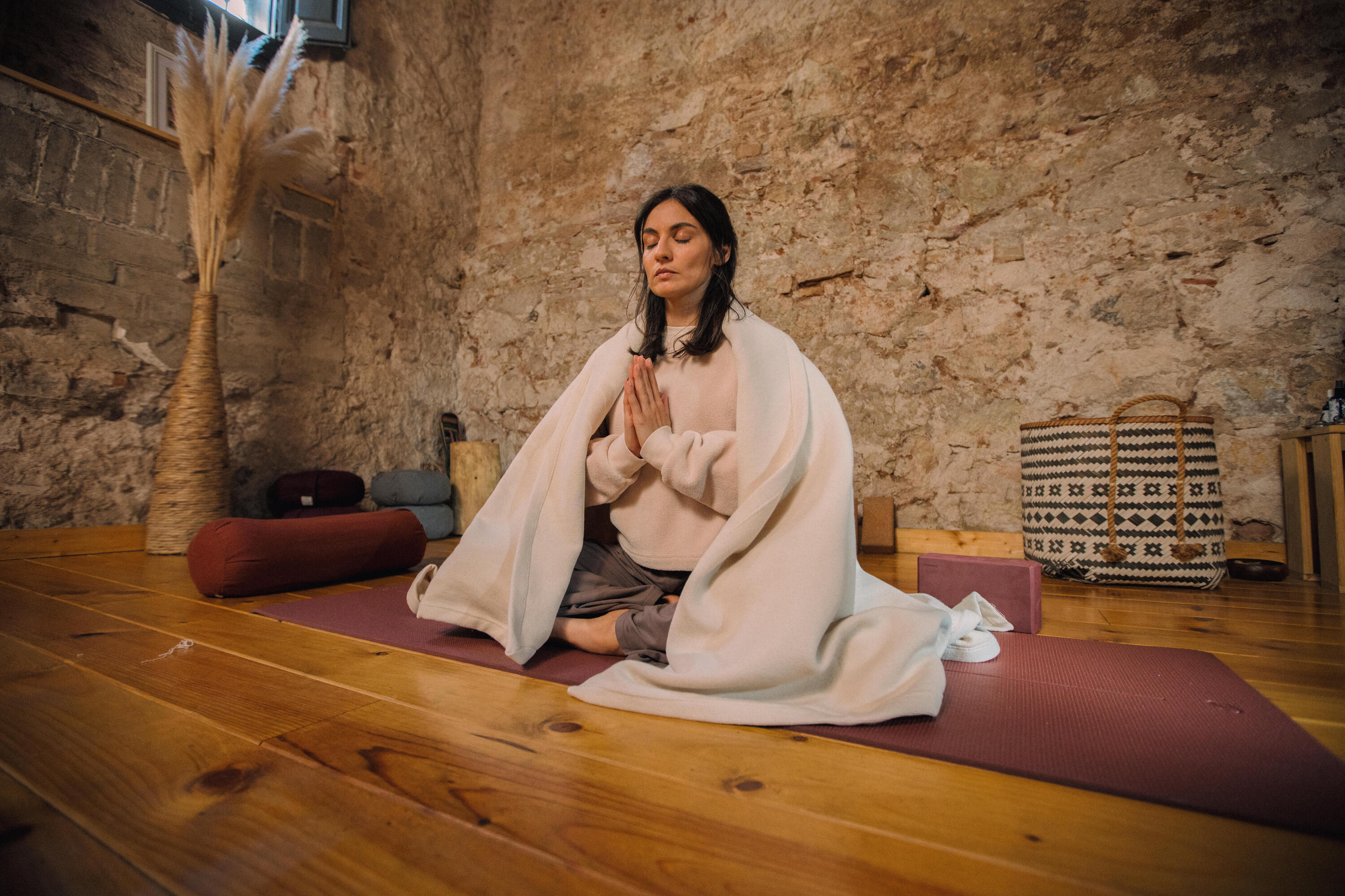 Manta de Yoga e Meditação em Algodão Macio e Confortável 5/7