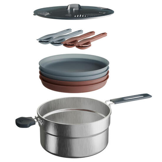 Popote de camping en acier inoxydable pour 4 personnes, 18 éléments