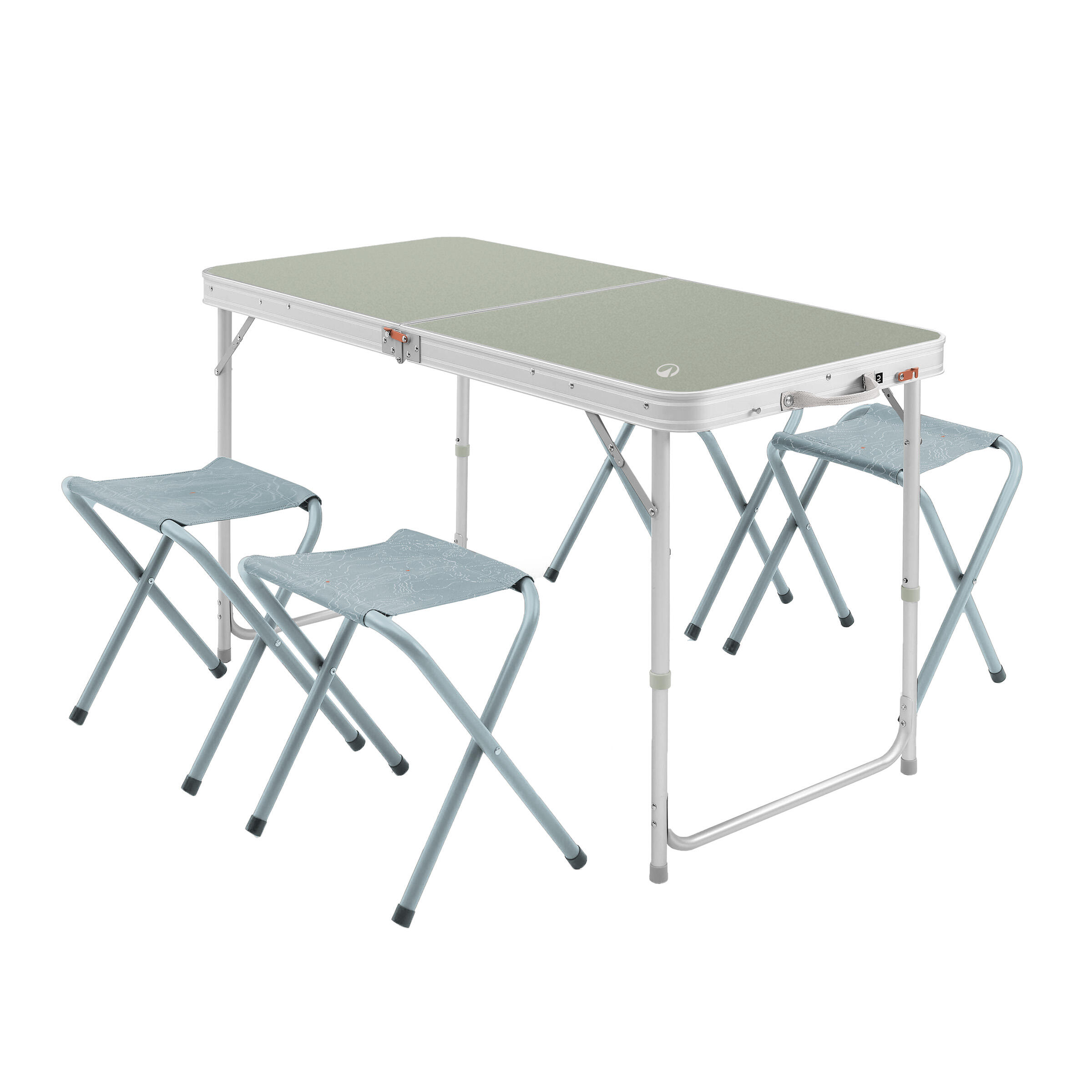 Folding camping table - 4 stools - 4 to 6 people, green