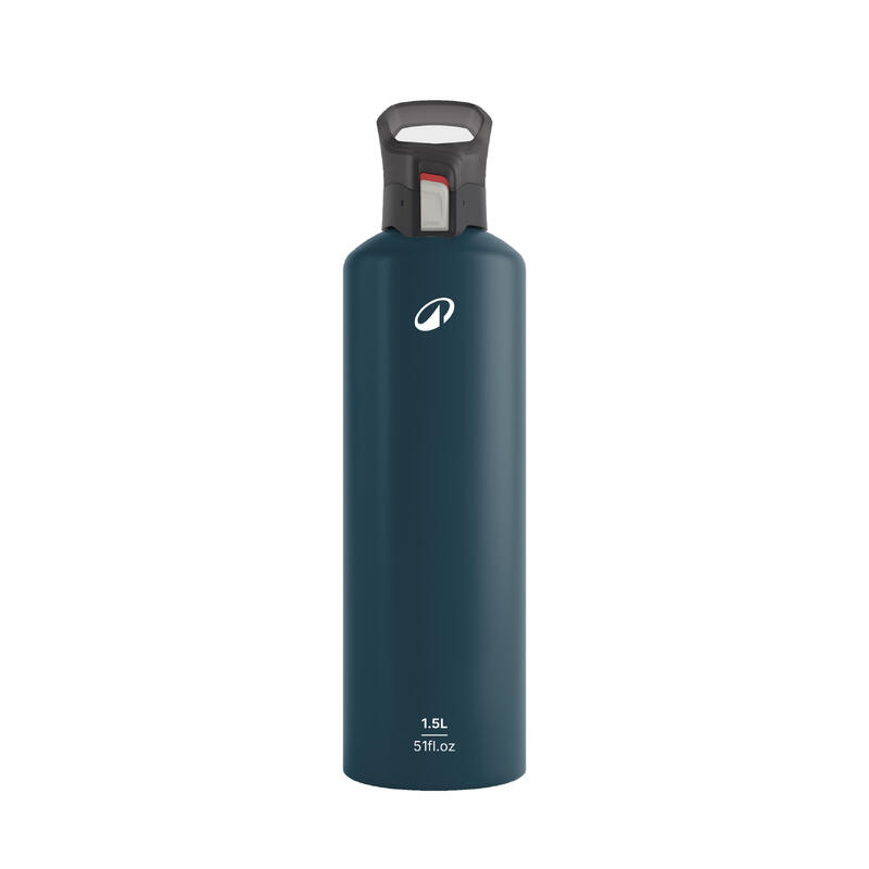 Aluminium drinkfles 1,5 l met klikdop voor wandelen blauw