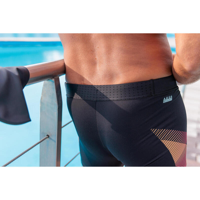 Calções de banho de natação boxer homem - 500 Fiti preto tria vermelho