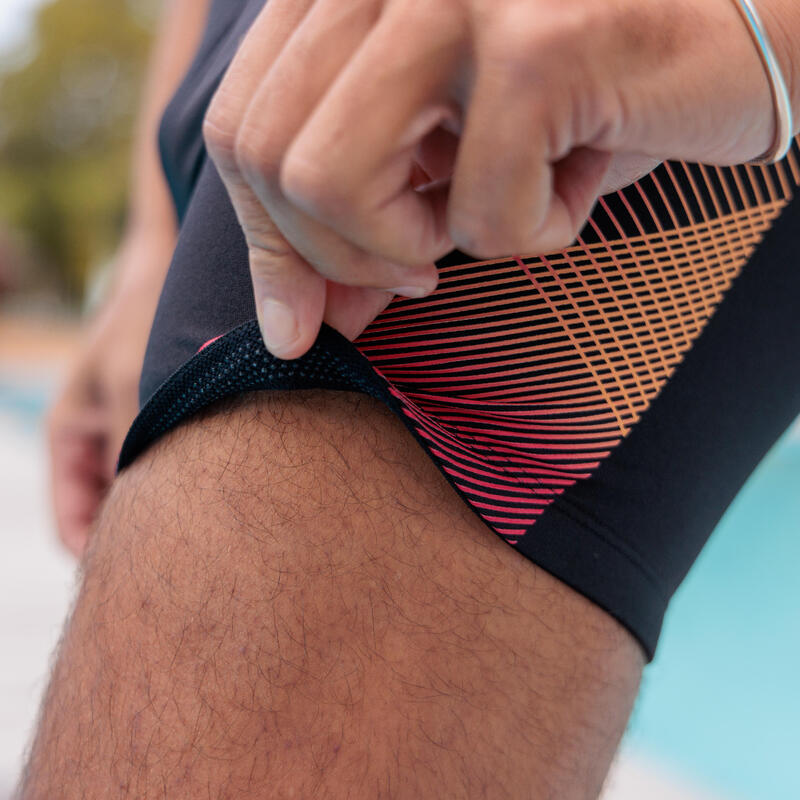 Calções de banho de natação boxer homem - 500 Fiti preto tria vermelho