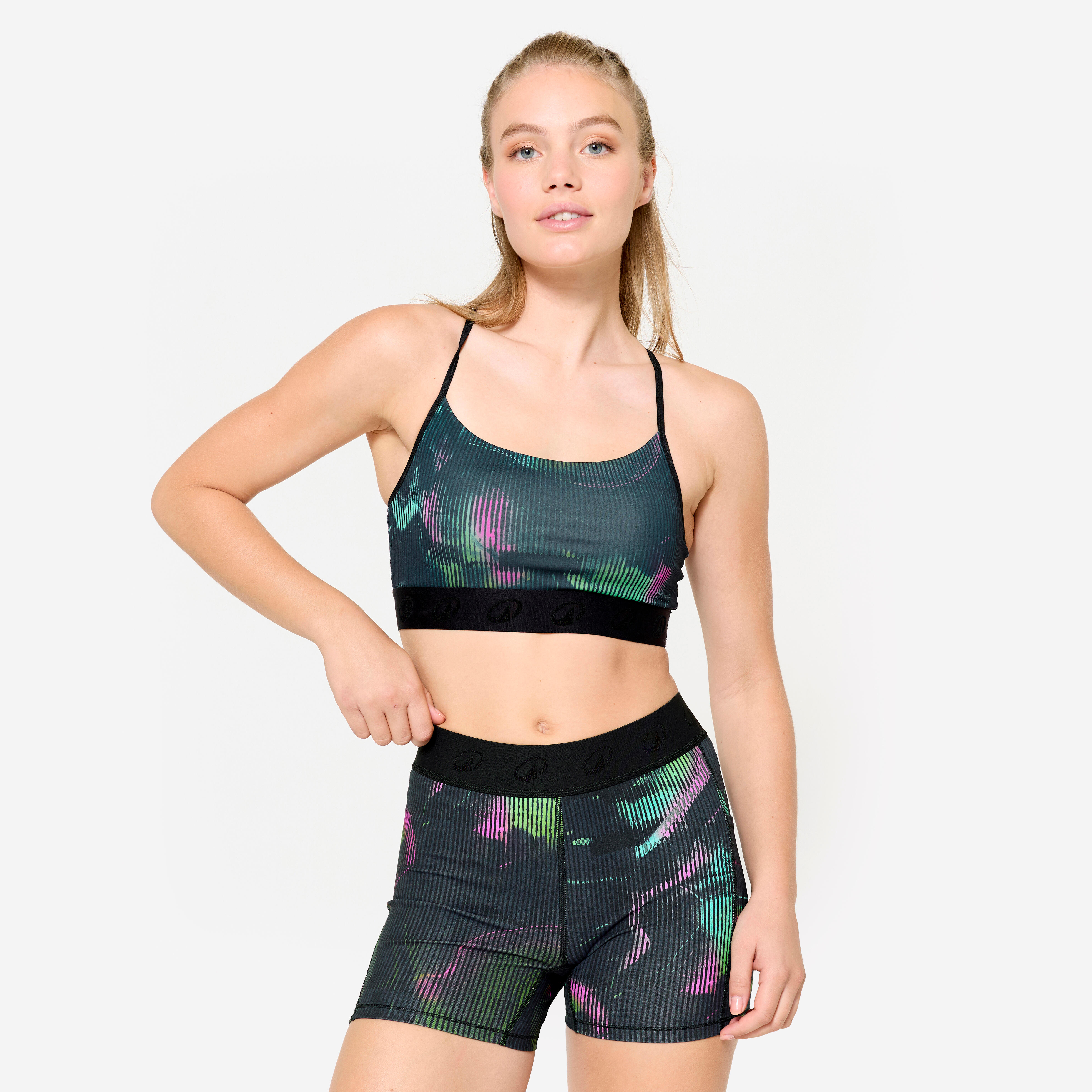 Women's Light Support and Thin Crossover Strap Sports Bra, 120 - DOMYOS