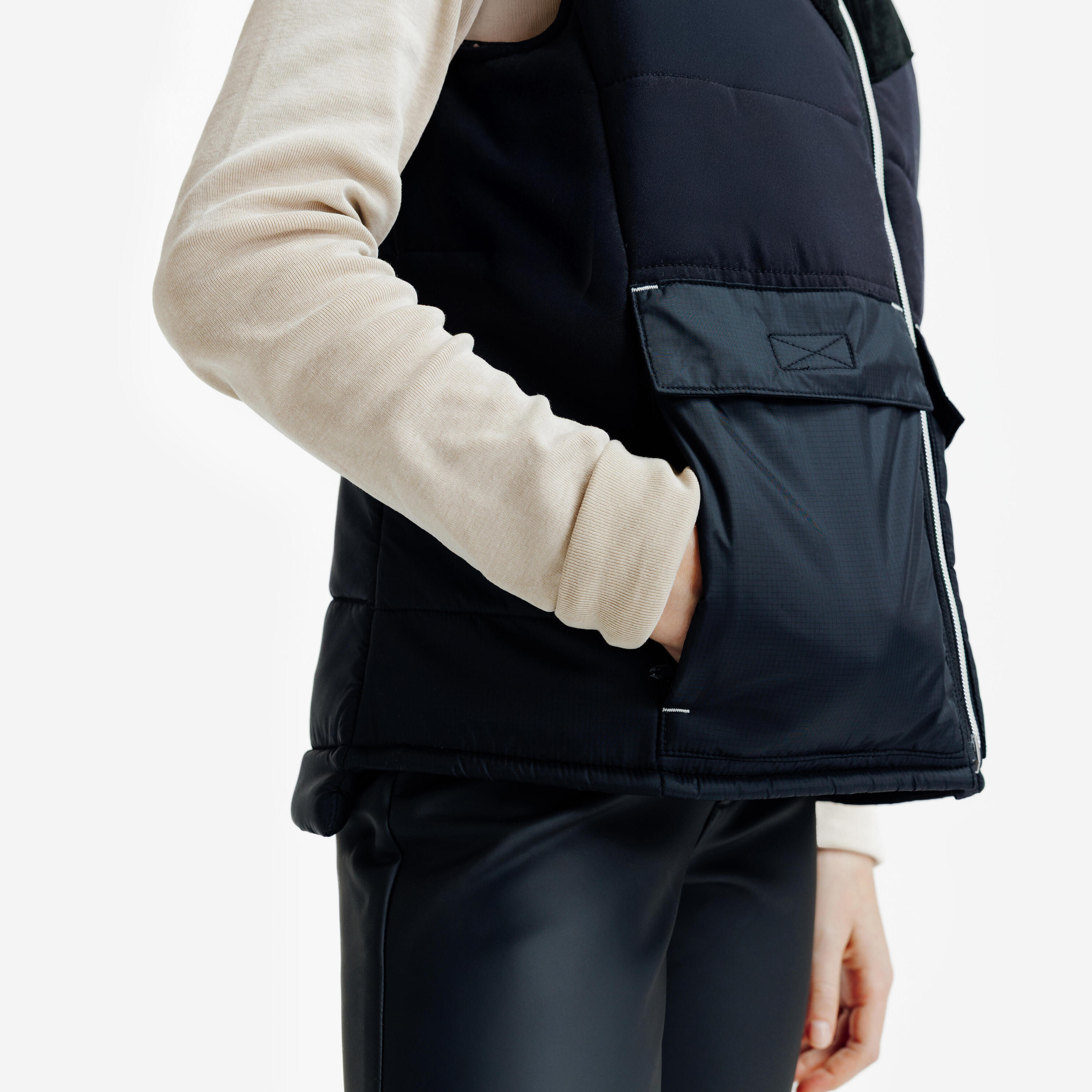 Kids' Warm Sleeveless Horse Riding Jacket - Black 7/8