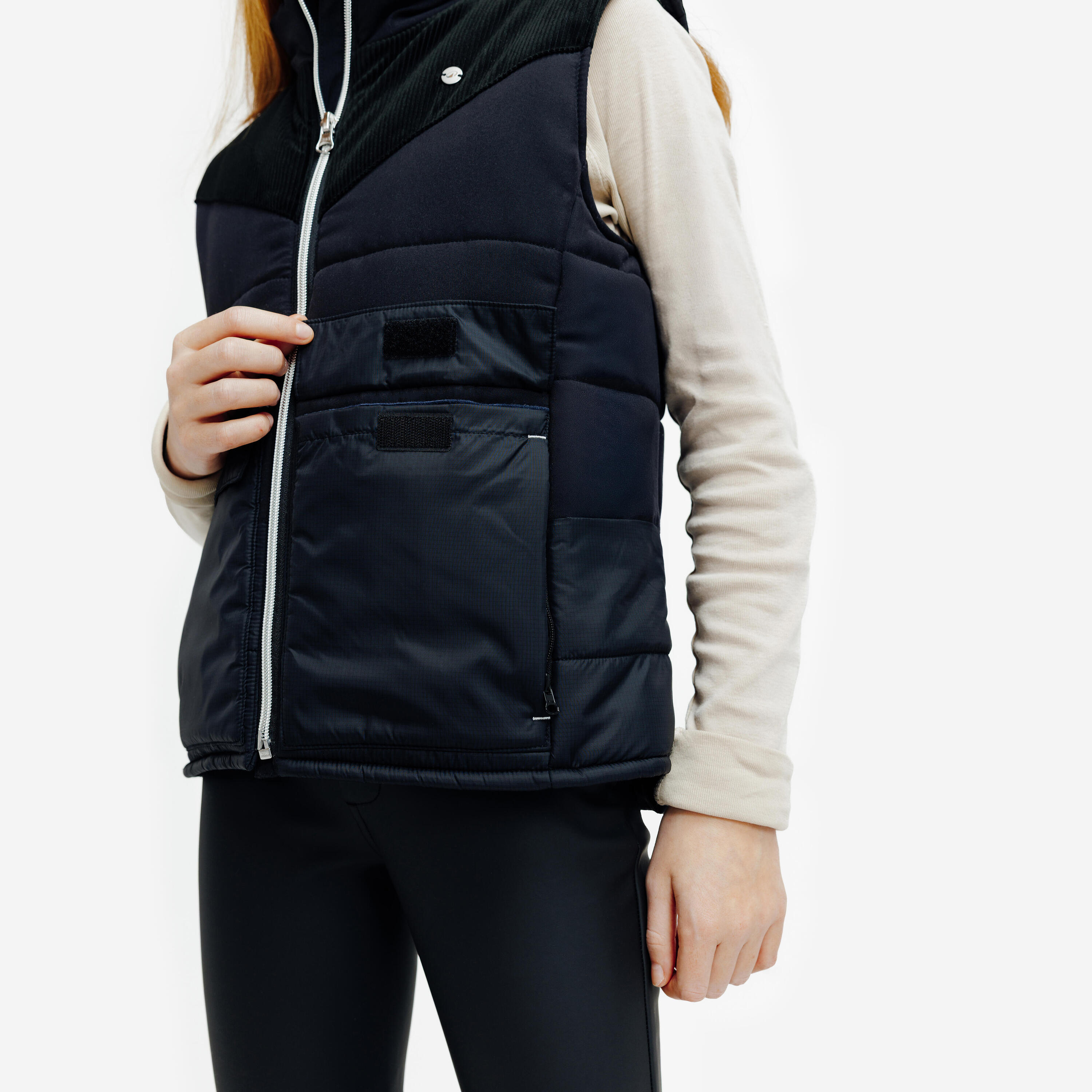 Kids' Warm Sleeveless Horse Riding Jacket - Black 3/8