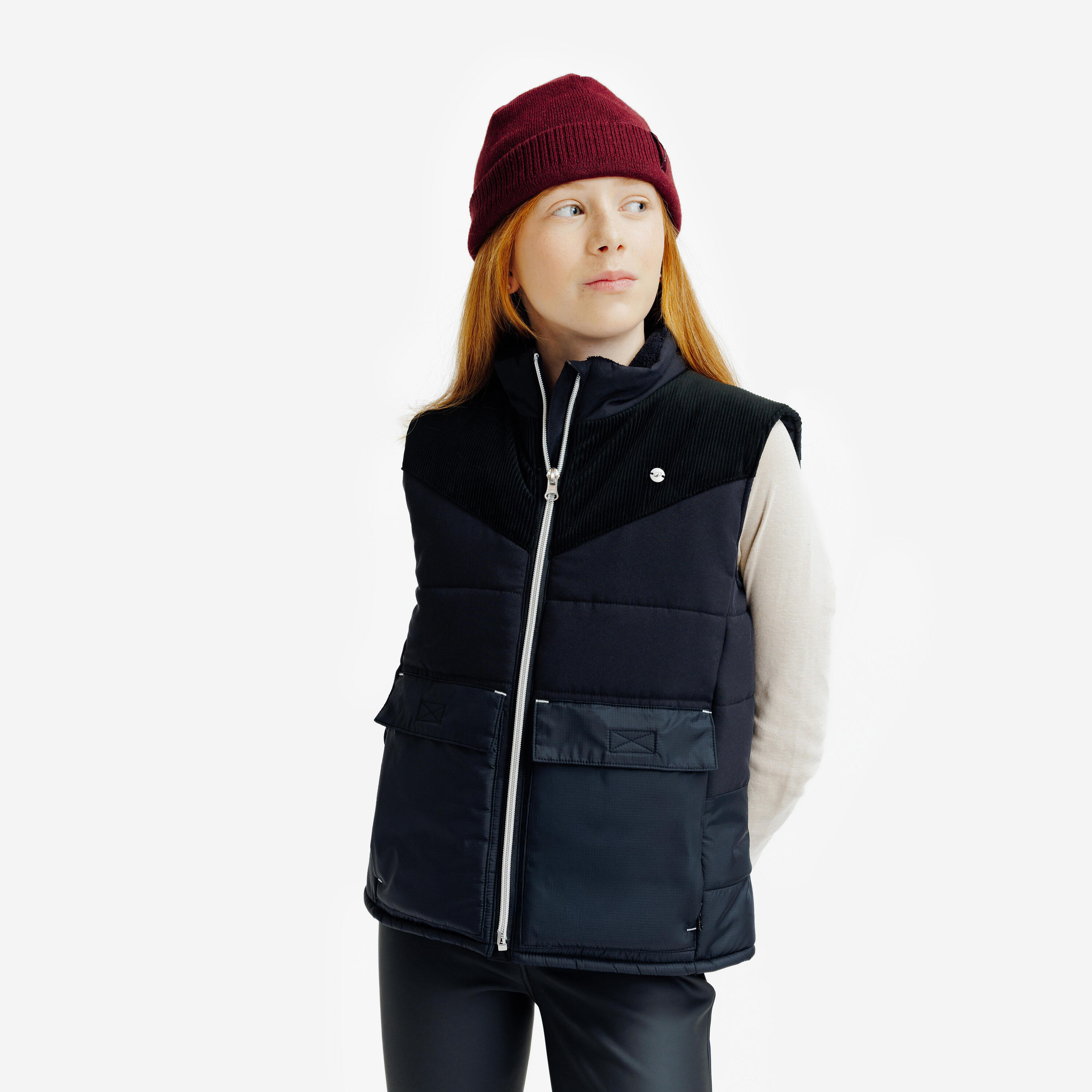 FOUGANZA Kids' Warm Sleeveless Horse Riding Jacket - Black