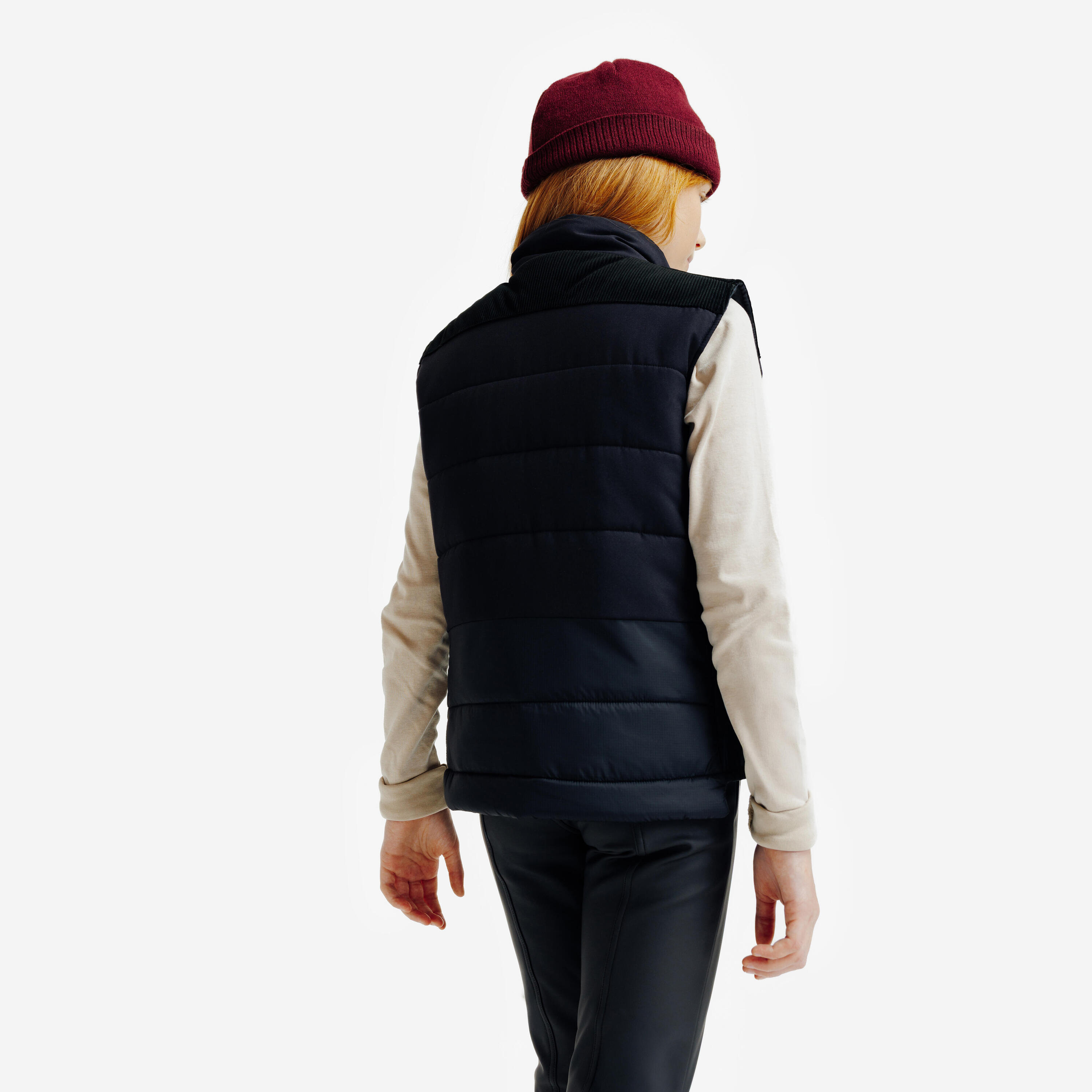 Kids' Warm Sleeveless Horse Riding Jacket - Black 5/8