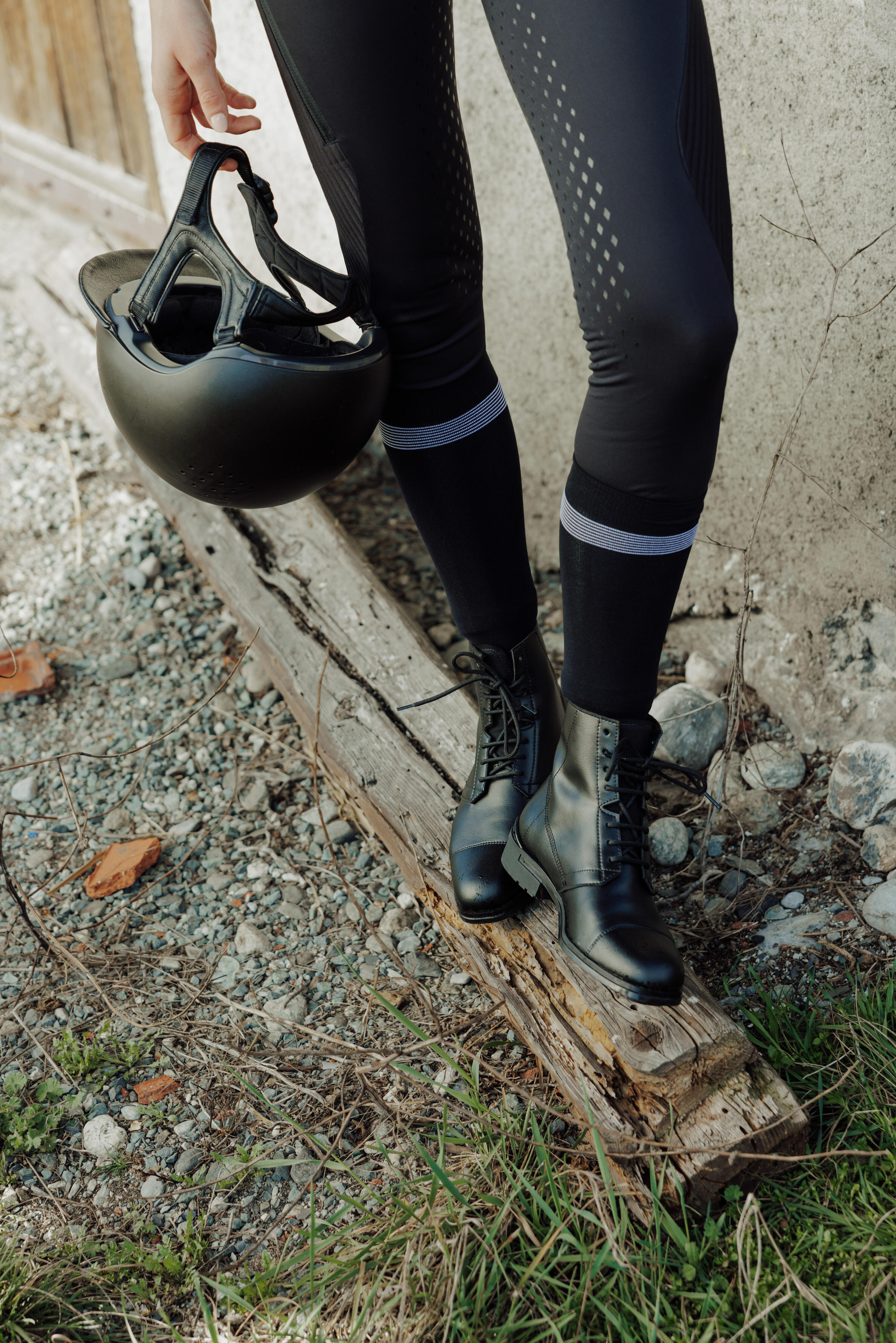 Bottes d’équitation en cuir synthétique avec lacets femme, 500 6/6
