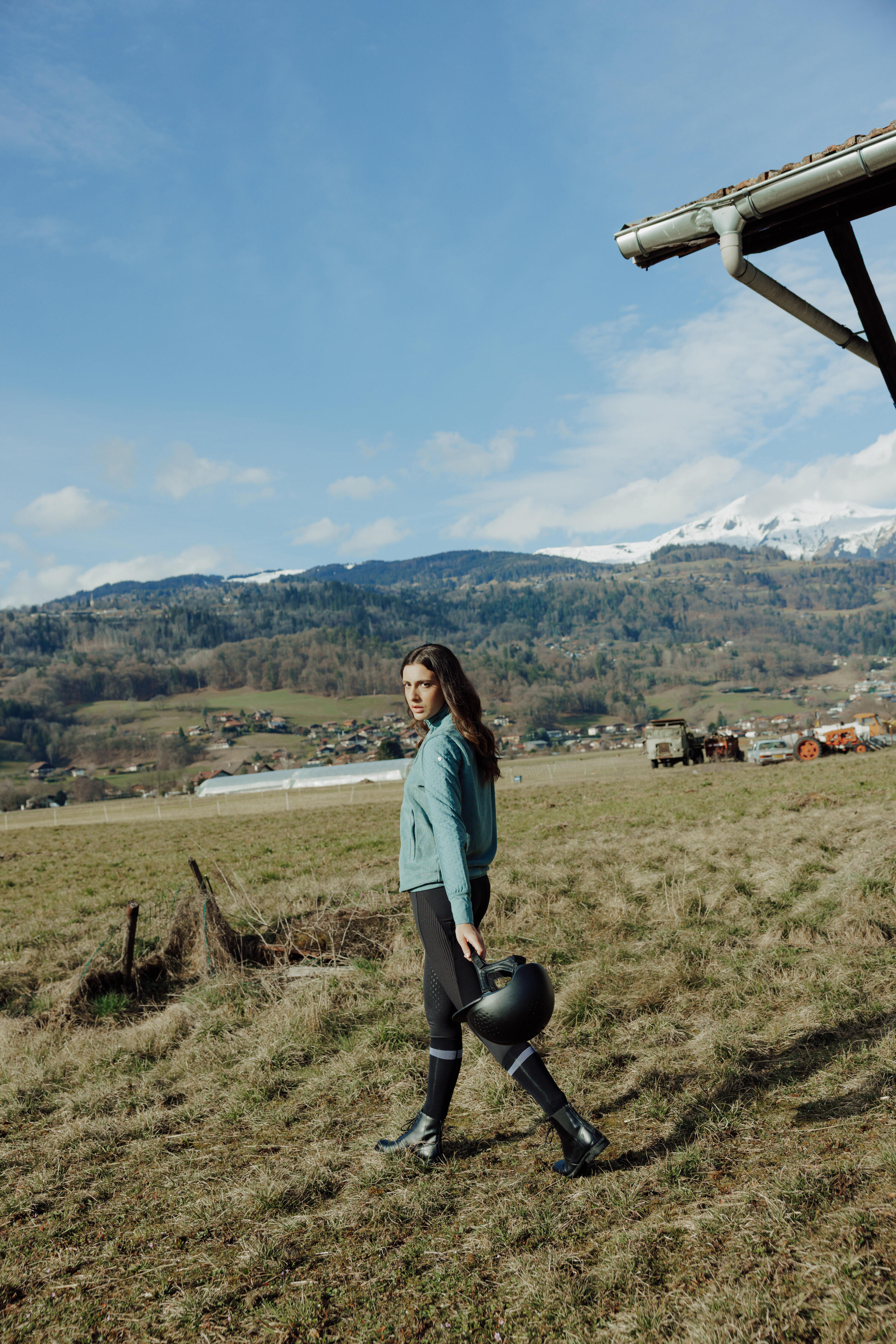 Seconde vie - Sweat équitation zippé chaud femme - 500 polaire vert cendré 9/9