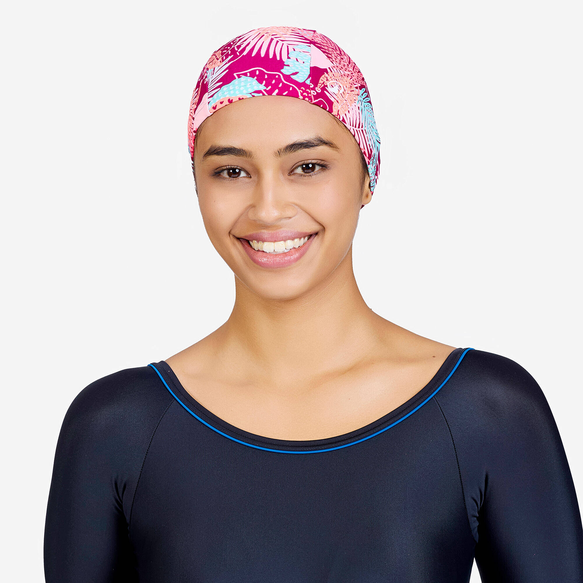 Fabric Swim Cap M Secure Fit & Comfortable Pink -  3